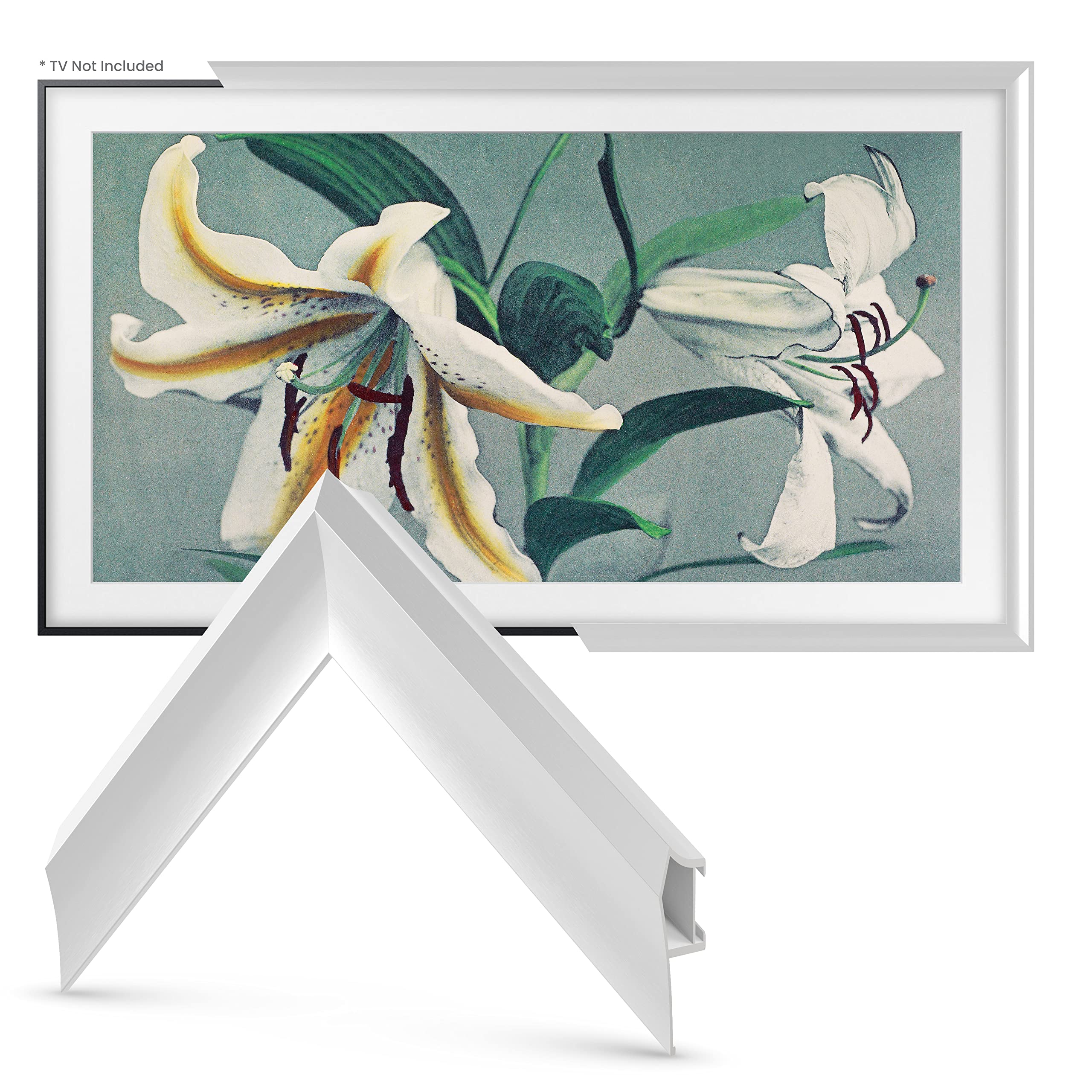 Premium Alloy Prismatic TV Frame - Pure White Bezel for Samsung The Frame TV (65 Inch, 2021-2025 Models) | Modern Home Decor & Wall Art Solution for Living Room & Bedroom