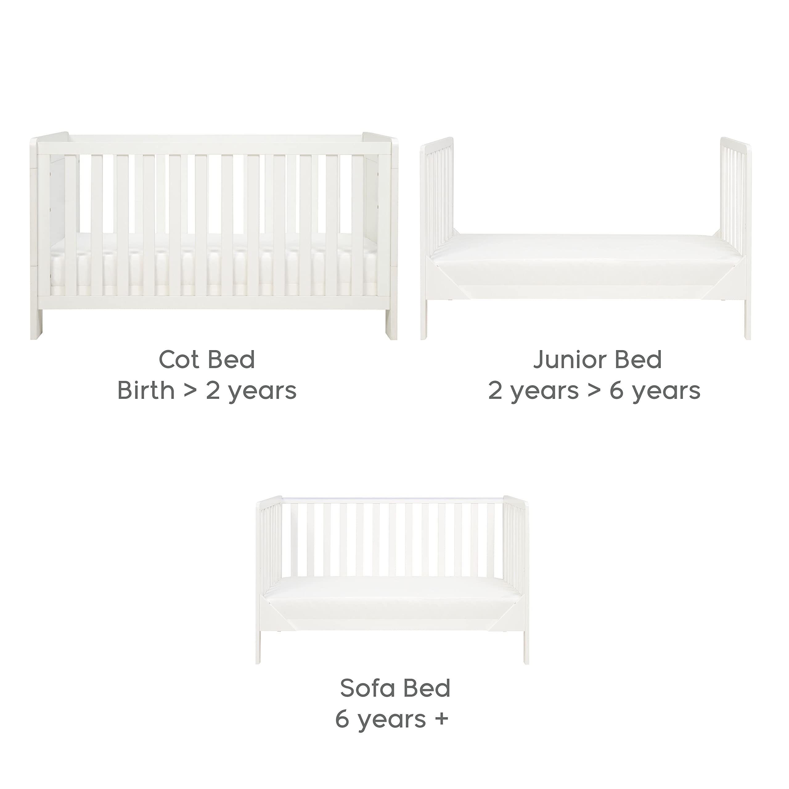 Tutti Bambini Caterina 3-in-1 Convertible Baby Crib - White Nursery Furniture for Newborn to Toddler (140x70cm) | Adjustable Height Cot, Daybed & Toddler Bed | Perfect for Nursery, Bedroom & Guest Room