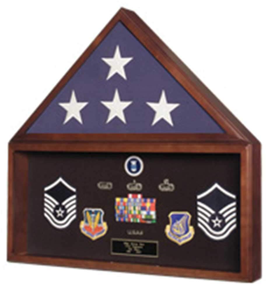 Premium Burial Flag and Medal Display Case - Military Ceremonial Flag Holder & Medal Shadow Box for Veterans - Perfect for Home, Office, or Memorial Displays