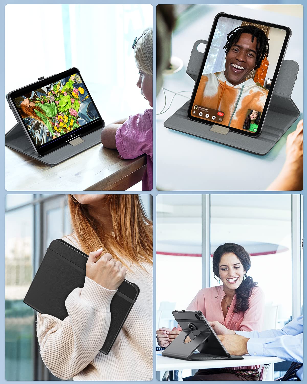 TiMOVO Rotating Case for iPad Air 11 inch M3/M2 (2025/2024) & iPad Air 5th/4th Gen (2022/2020) - 90° Adjustable Stand Protective Cover - Black - Perfect for Work, Study & Entertainment
