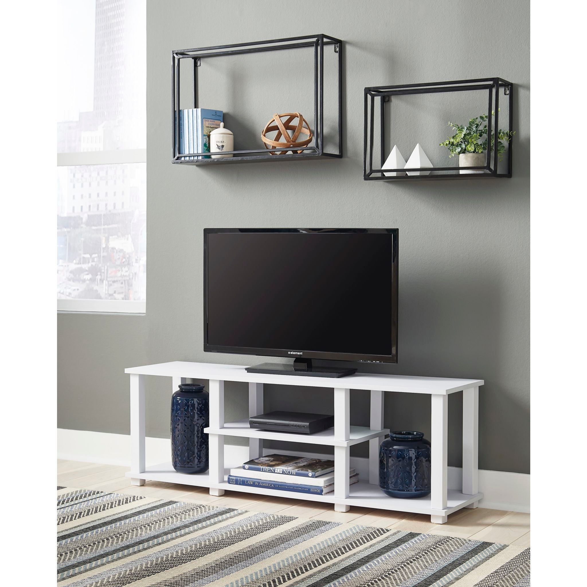 Baraga TV Stand for Flat Screen TVs - Modern White Entertainment Center with Storage Shelves - Perfect for Living Room, Bedroom & Home Theater Setup