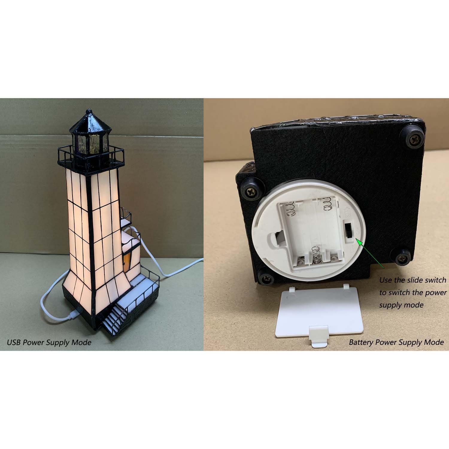 Bieye L10779 Tiffany Style Stained Glass Lighthouse Table Lamp - Brown Accent Light with Lookout Platform (4x6x11 inches) - Perfect for Bedroom Night Light, Living Room Decor & Coastal Home Decoration