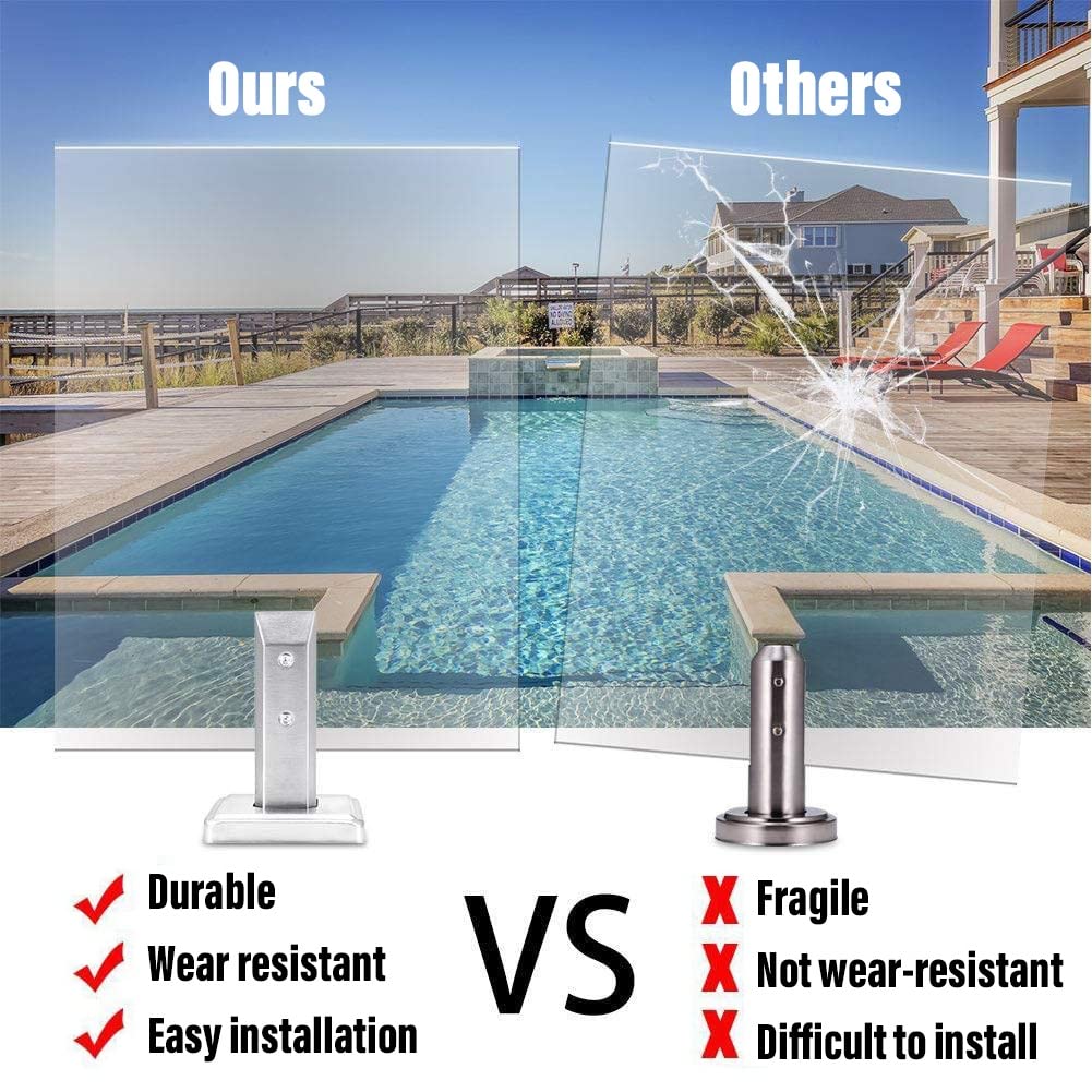 Stainless Steel Square Glass Spigot Clamp - 20cm Tall Balustrade Railing Clamp for 10-12mm Glass - Pool, Garden, Stairs, Balcony & Glass Fence Installation (8PCS, White) - Perfect for Home & Commercial Glass Railing Projects