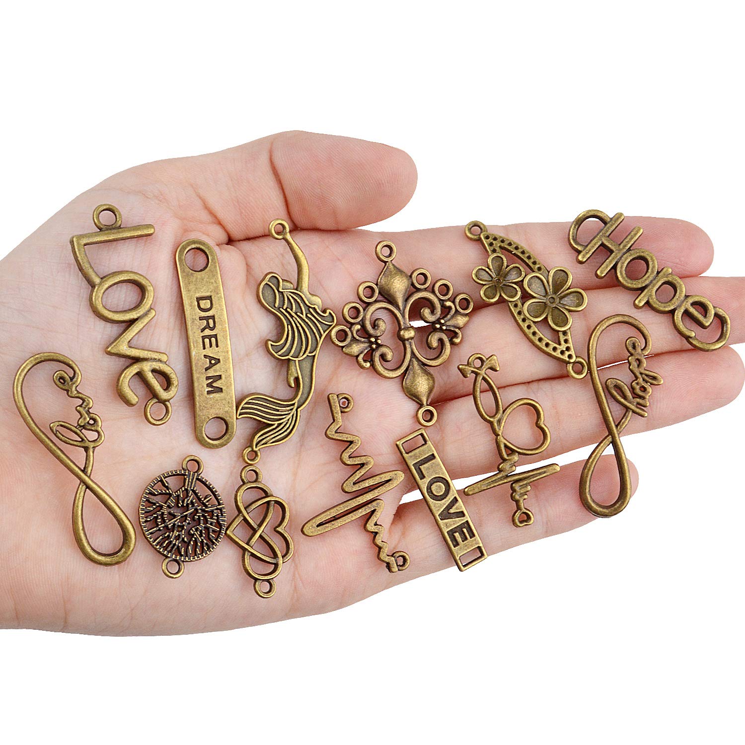 50Pcs Mixed Word Letter Connector Charms - Antique Bronze Infinity Symbol Pendants for DIY Jewelry Making (Necklace/Bracelet) - Perfect for Handmade Gifts, Friendship Jewelry & Craft Projects