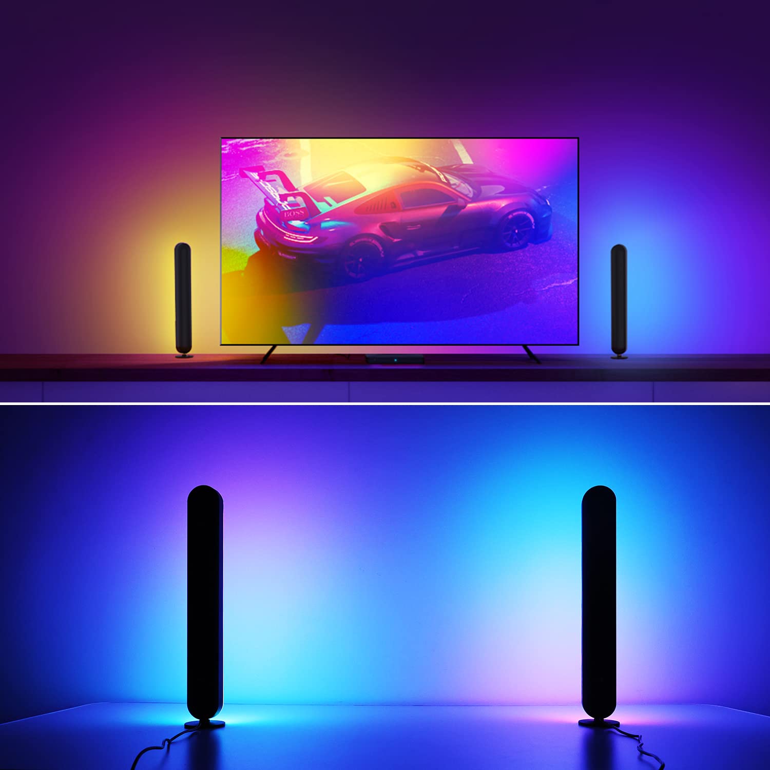 Smart RGB LED Light Bars 2 Pack - Alexa & Google Compatible, Music Sync Gaming Lights, TV Ambient Backlights for PC, Room & Party Decoration - Perfect for Gaming Setups, Home Theater & Mood Lighting