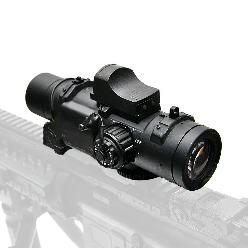 1-4x24 Wide Angle Tactical Rifle Scope with Mini Red Dot Sight | Dual Purpose Hunting & Shooting Accessory | Includes Rubber Covers (Black/Tan) | Perfect for Hunting, Target Practice & Tactical Training
