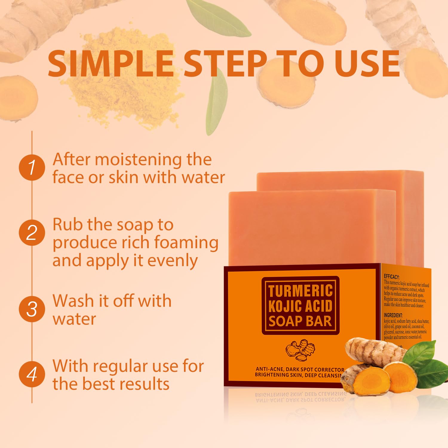 Turmeric & Kojic Acid Soap Bar 200g - Brightening Face & Body Wash for Dark Spots, Acne Treatment, Exfoliating & Cleansing - Natural Skin Lightening Soap for Glowing Complexion (Perfect for Daily Skincare Routine & Post-Sun Care)