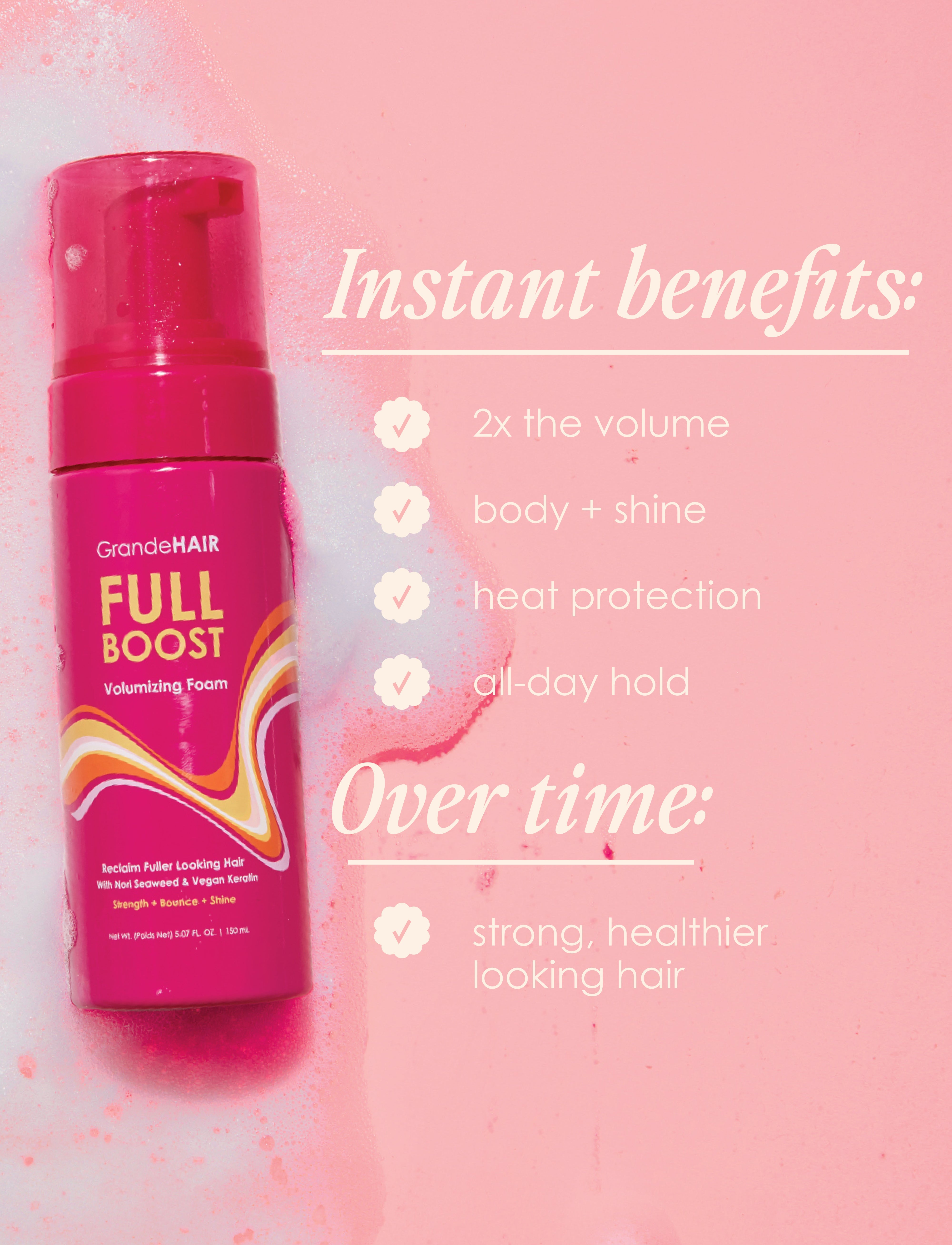GrandeHair Full Boost Volumizing Foam for Thicker, Fuller Hair - Lightweight Styling Foam for Volume & Lift - Perfect for Fine, Flat Hair & Everyday Styling