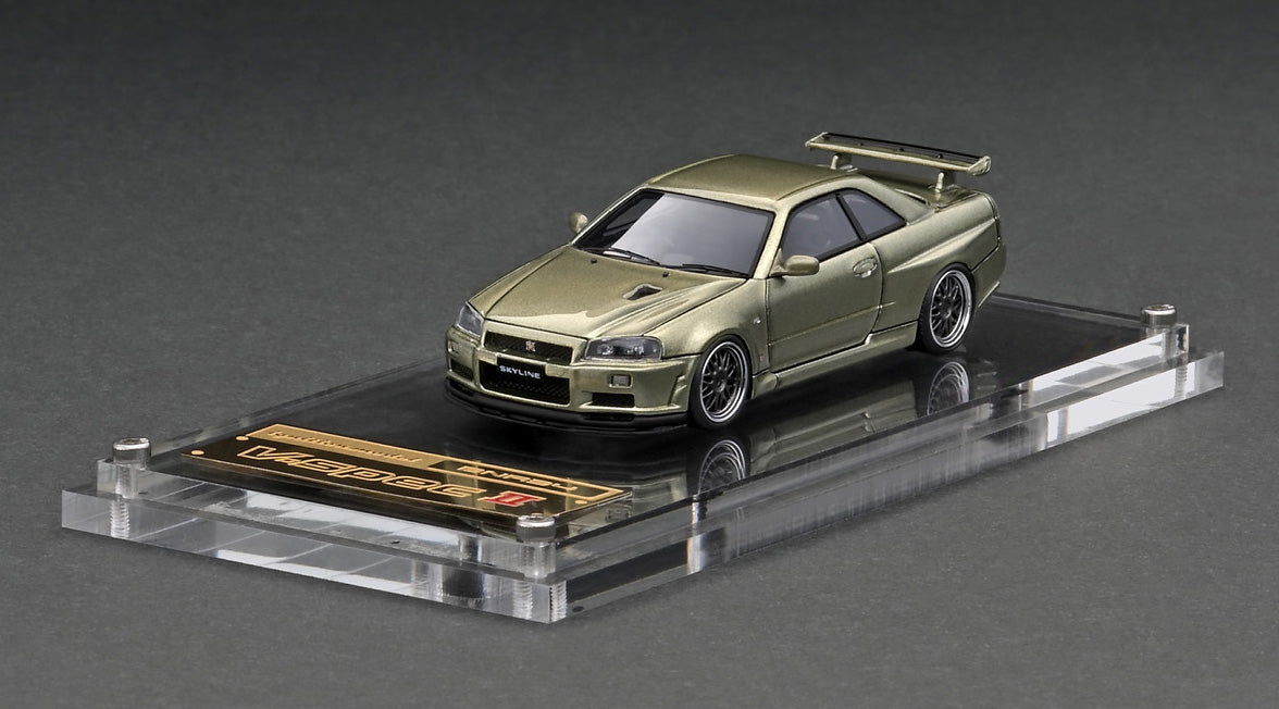 1/64 Nissan Skyline GT-R V-Spec II (R34) Diecast Model Car - Millennium Jade - Collectible Miniature Vehicle for Display, Racing Enthusiasts & Car Lovers