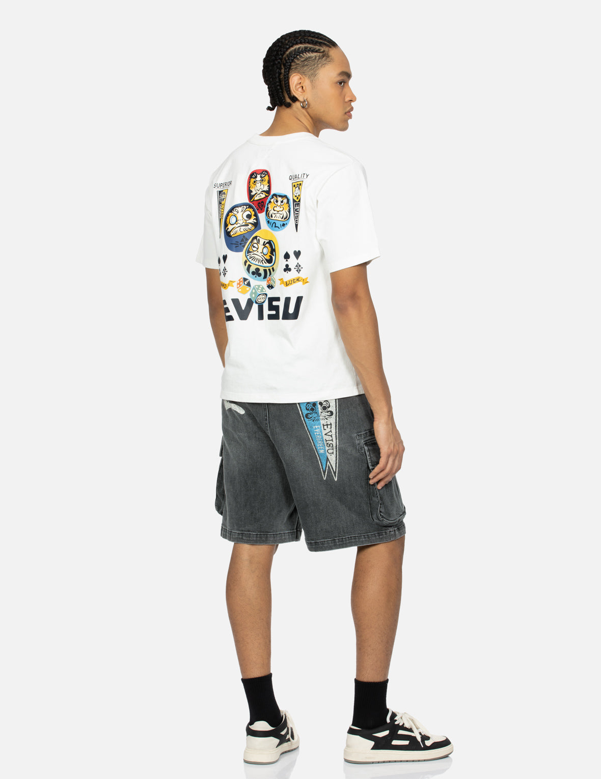 Seafull & Logo Flag Print Fashion Fit Denim Cargo Shorts for Men - Trendy Casual Summer Shorts for Outdoor Activities, Travel, and Streetwear