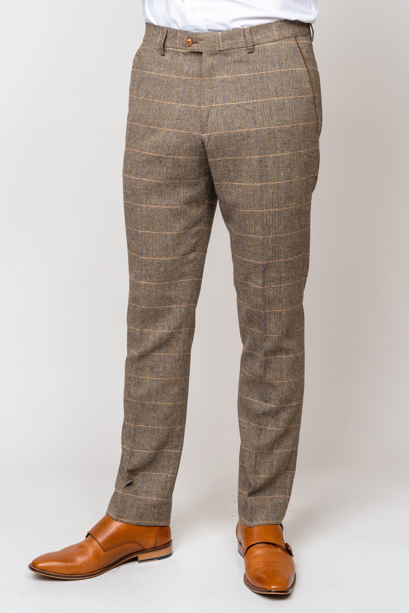 Stylish TED Tan Tweed Check Suit with Kelvin Tan Waistcoat - Perfect for Business Meetings, Weddings & Formal Events