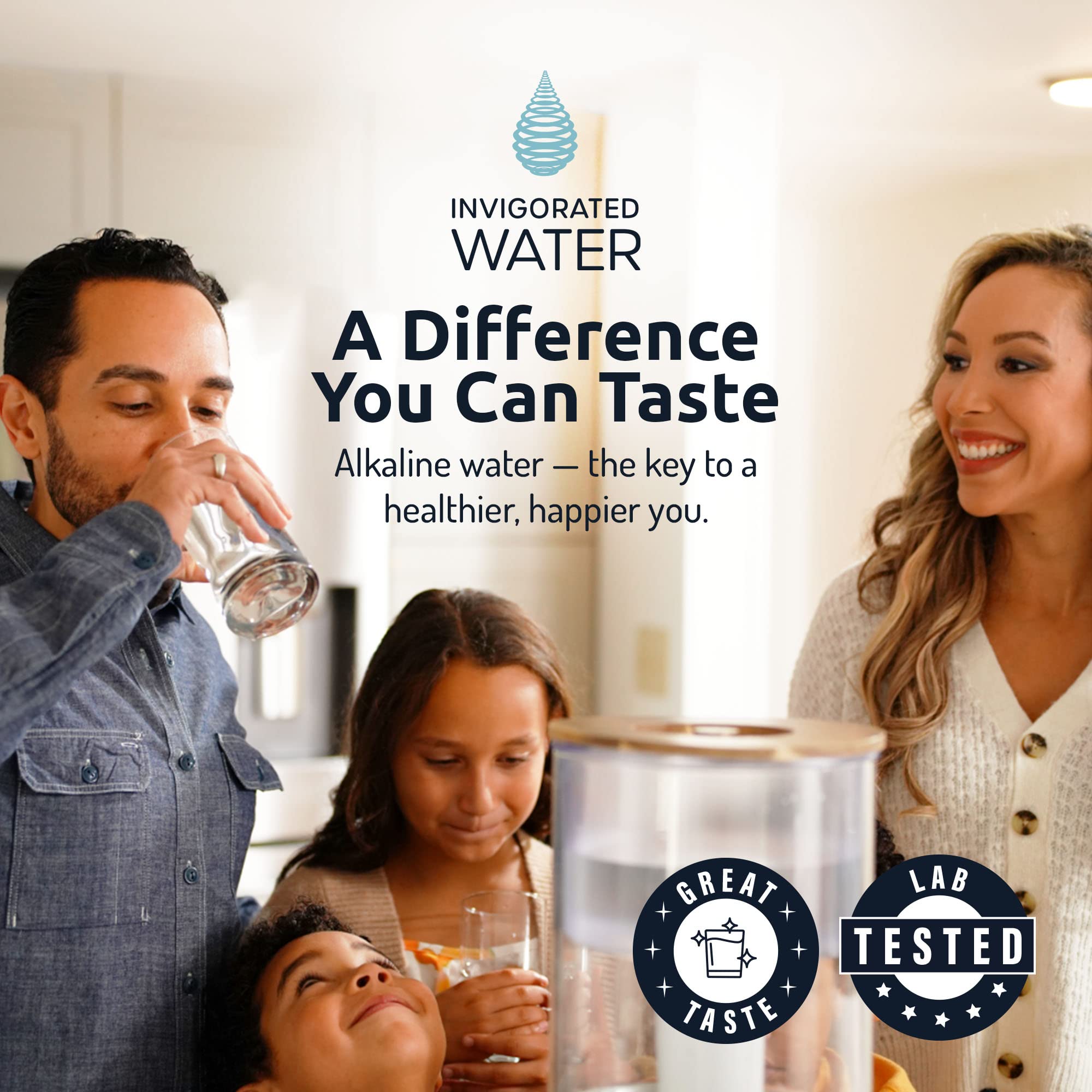 **Invigorated Water pH Recharge Glass Alkaline Water Filter Pitcher - Countertop Purifier with 3-Pack Alkaline Filters (PH001) - Large Alkaline Water Jug for Home, Office & Travel**