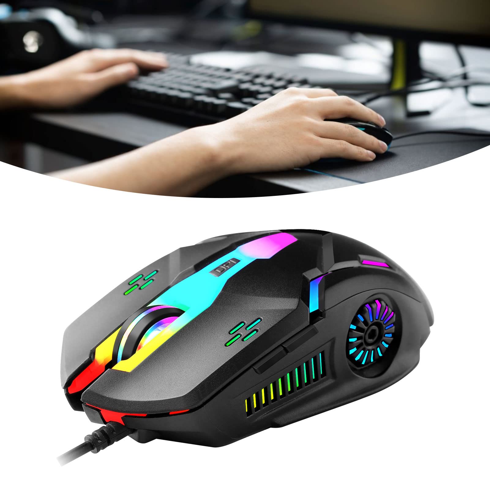 GOWENIC RGB Wired Gaming Mouse - 2400DPI Ergonomic Mechanical Mouse with Streamlined Shell for PC, Computer, Home & Office - Perfect for Gaming, Work & Productivity