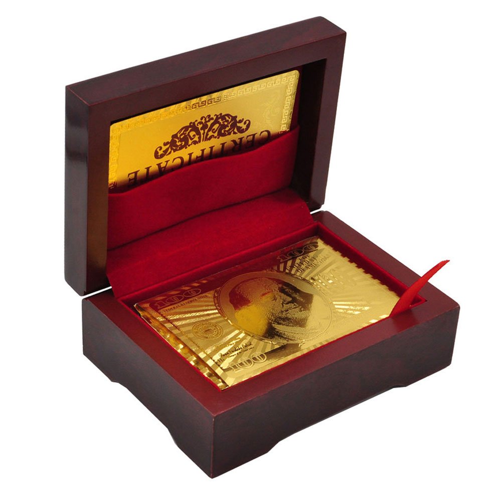 Armear Luxury 24K Gold Foil Poker Playing Cards Set with Wooden Gift Box - Premium Waterproof Casino Grade Cards for Poker, Blackjack & Party Games - Standard Size Deck for Home Entertainment & Gifts