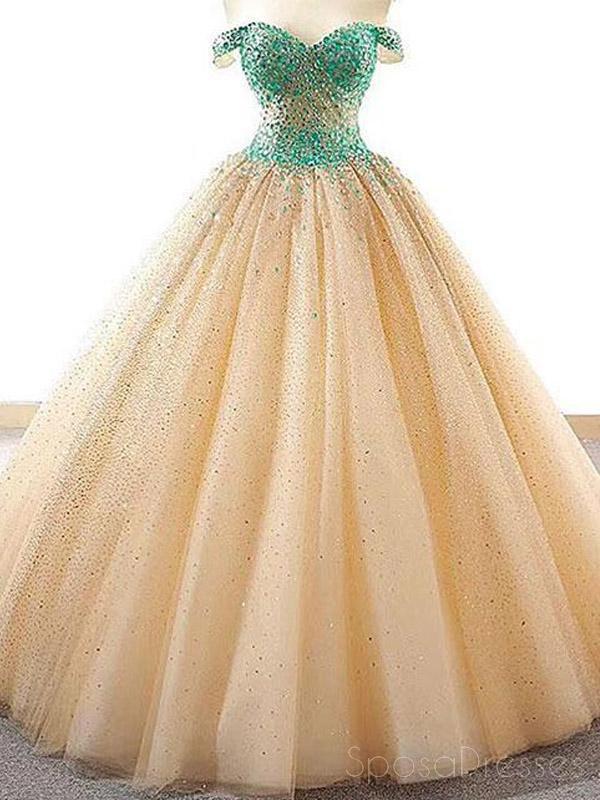 Elegant Off Shoulder Green Rhinestone Ball Gown Long Evening Prom Dress for Women | Sparkly Sweet 16 Dresses | Perfect for Formal Events, Homecoming, Pageants & Special Occasions
