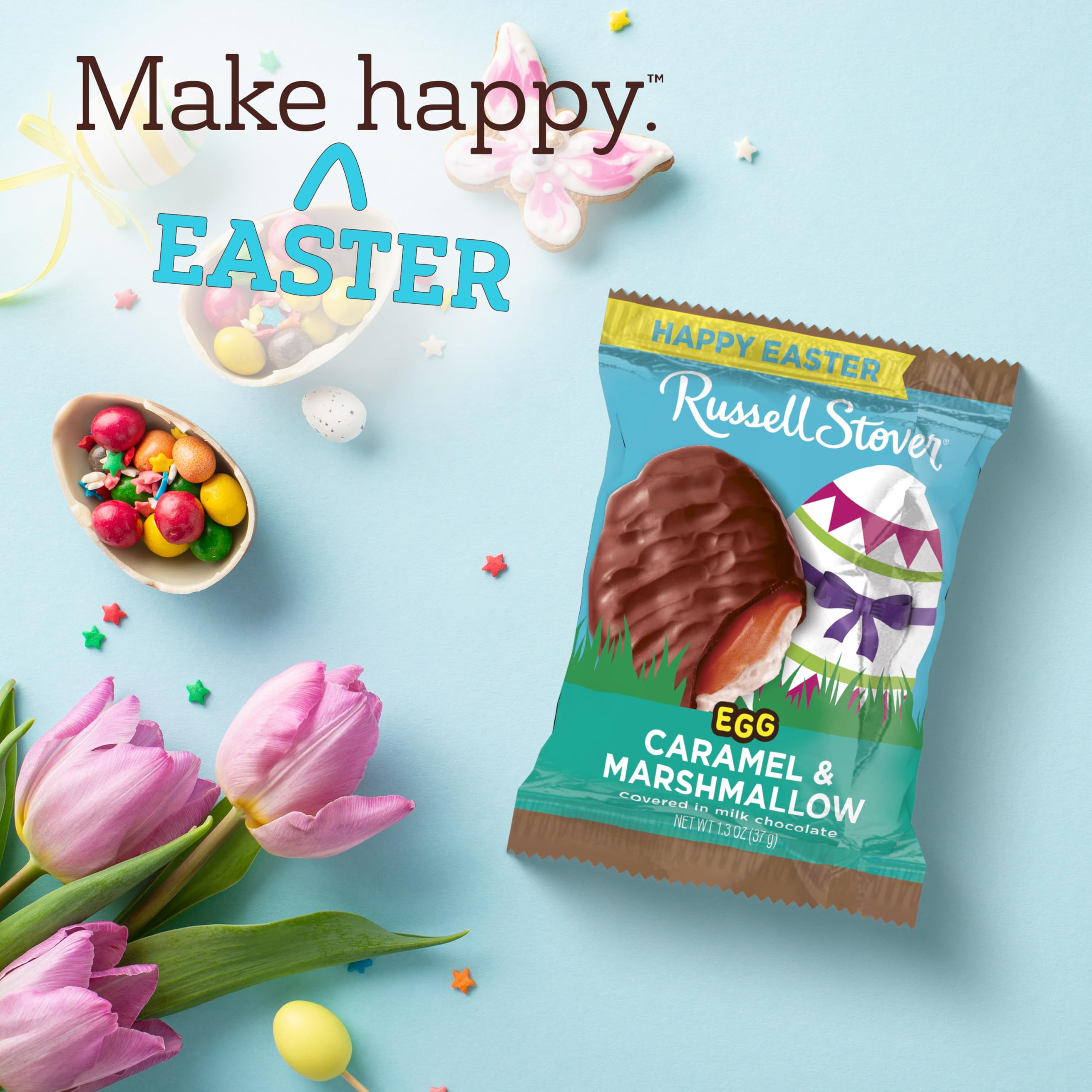 Russell Stover Easter Egg Milk Chocolate with Caramel & Marshmallow - 1.3 oz Each (18-Pack) - Perfect for Easter Baskets, Party Favors & Holiday Gifting