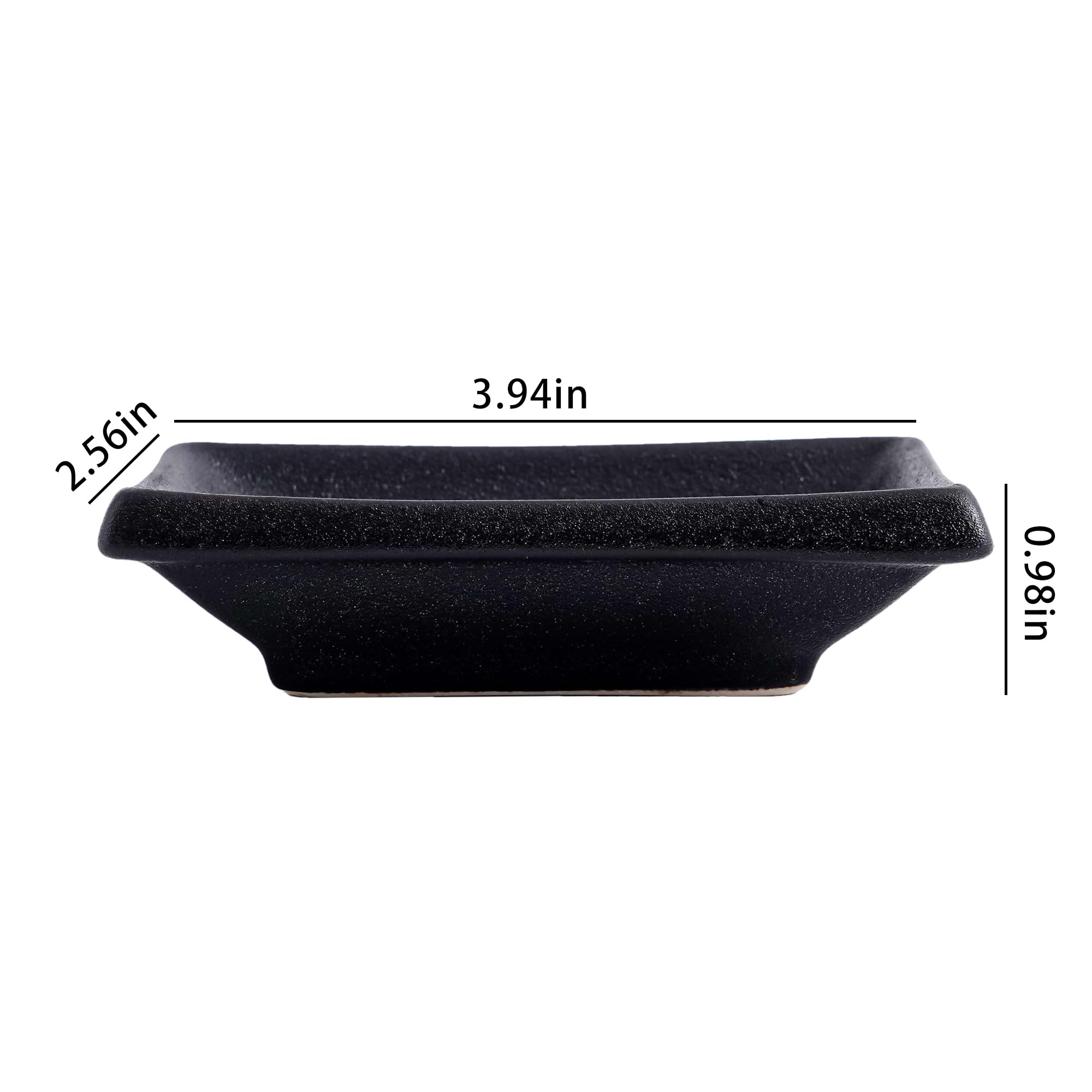 4 Inch Ceramic Sauce Dish - Japanese Rectangular Sushi Dipping Bowl, Seasoning Dish & Appetizer Plate (4-Pack, Matte Black) - Perfect for Home Kitchen, Sushi Restaurants & Party Snack Serving