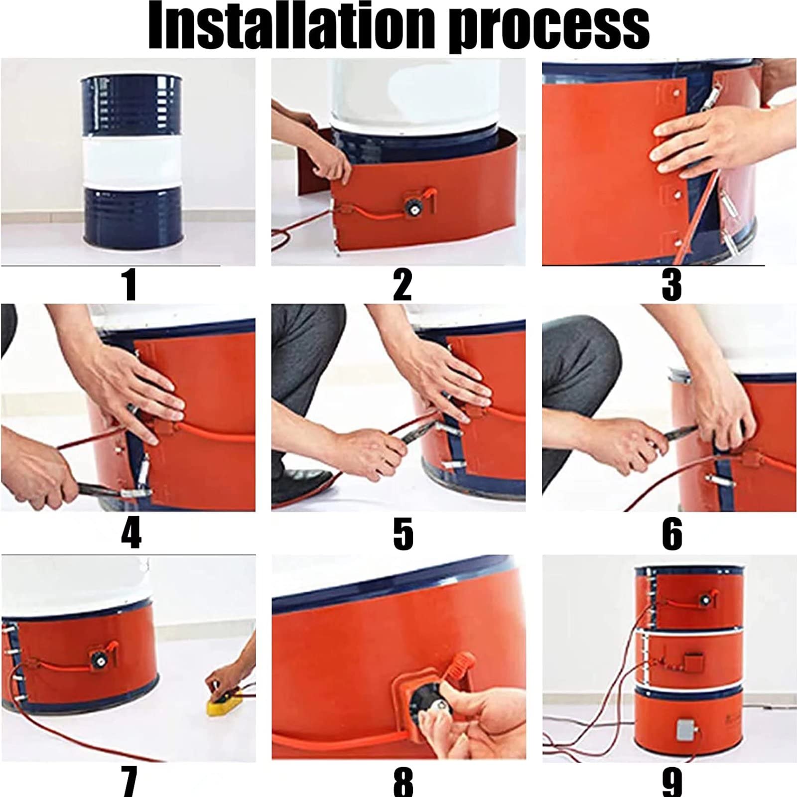 53/55 Gallon Metal Drum Pail Heater - 120V/220V Electric Barrel Heater with Adjustable Thermostat | Silicone Heating Wrap for Honey Oil, Wax & Chemical Storage | Perfect for Winter Drum Warming & Industrial Use