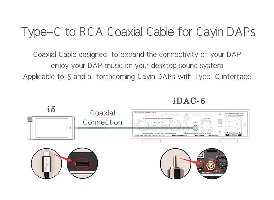 High-Quality Cayin CS 30TCR USB Type C to RCA Coaxial Audio Cable - Perfect for DAC, Hi-Fi Systems & Home Theater Setups