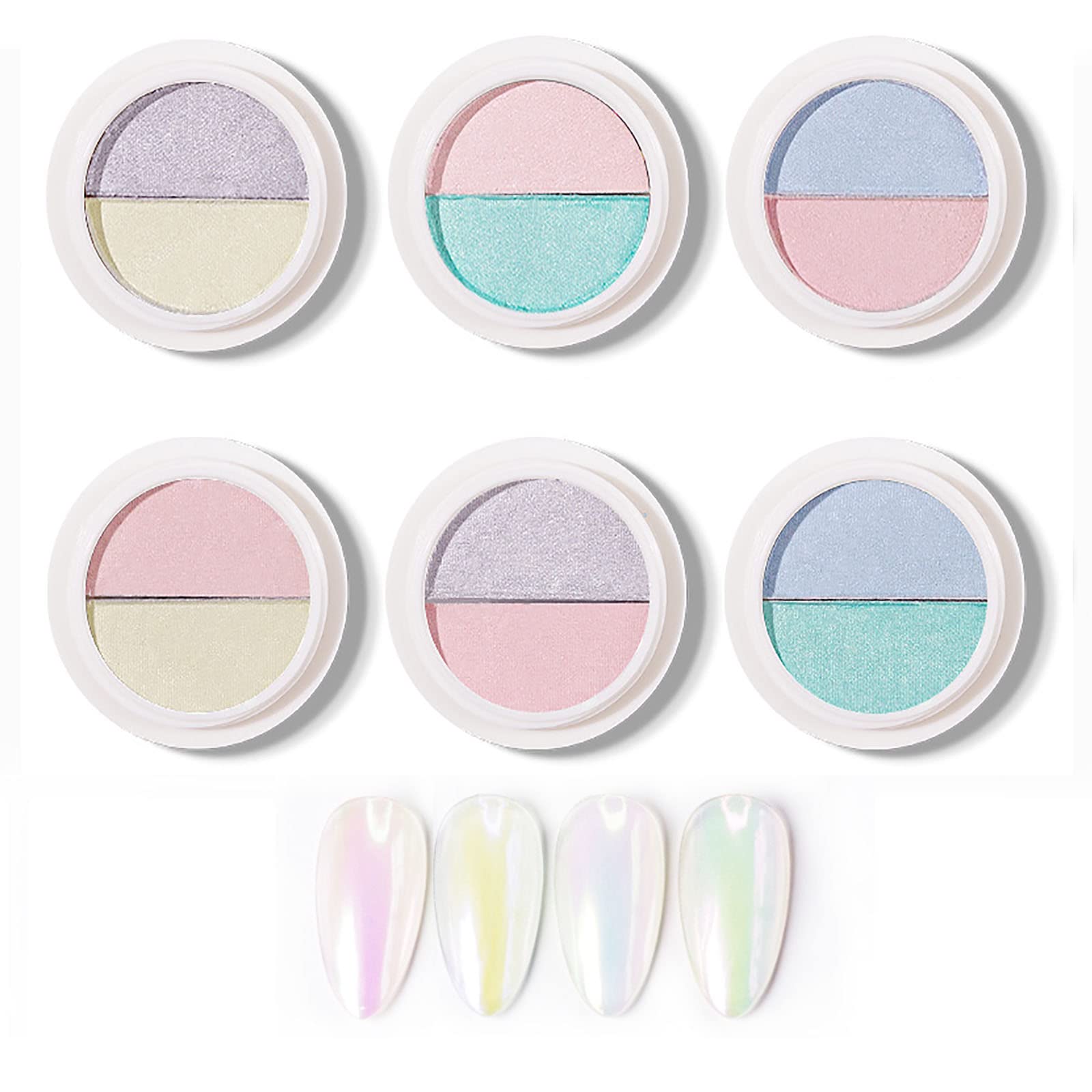 6 Boxes Chrome Nail Powder Set - Double Color Solid Aurora & Mermaid Magic Mirror Effect Nail Art Pigment | Shiny Glitter Dust for Professional Nail Design | Perfect for Salon, DIY Manicure & Special Occasions