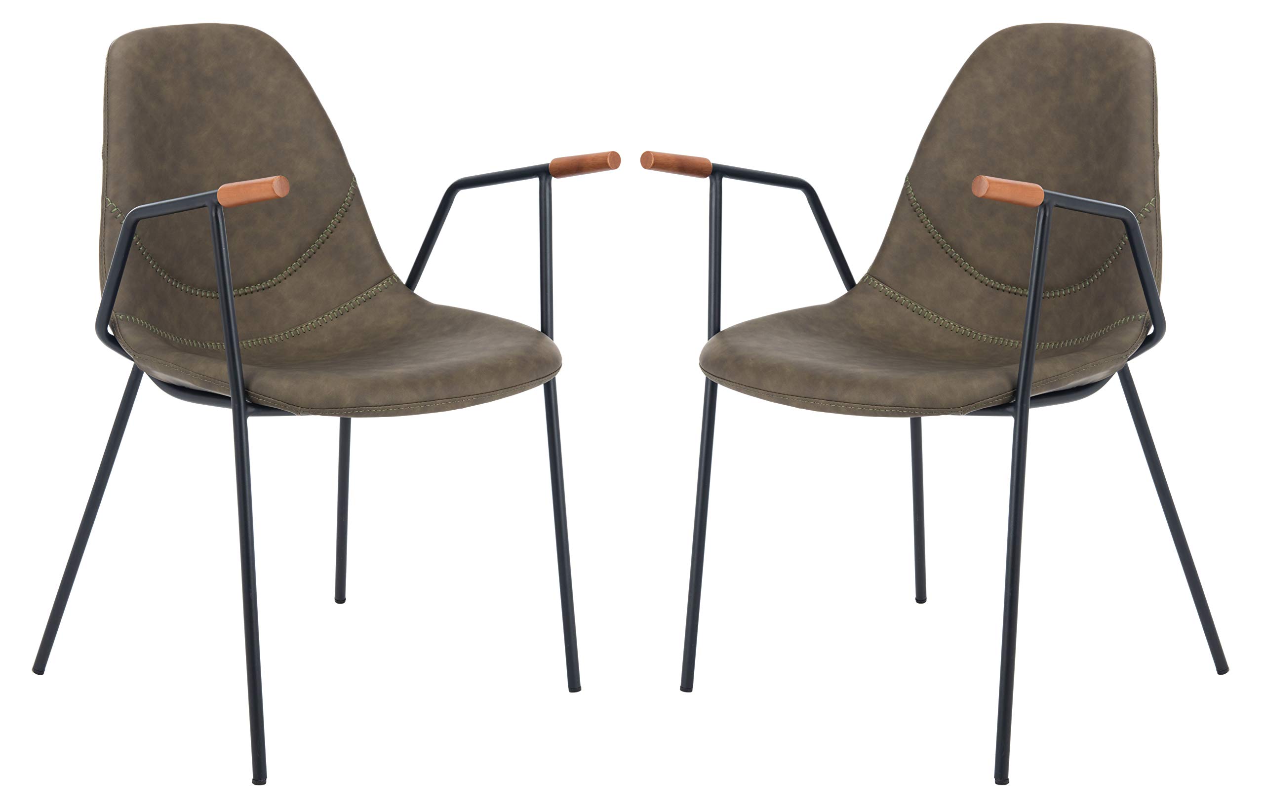 Safavieh Home Tanner Mid-Century Olive Faux Leather and Black Dining Chairs, Set of 2 - Modern Kitchen & Dining Room Furniture for Home & Office Use