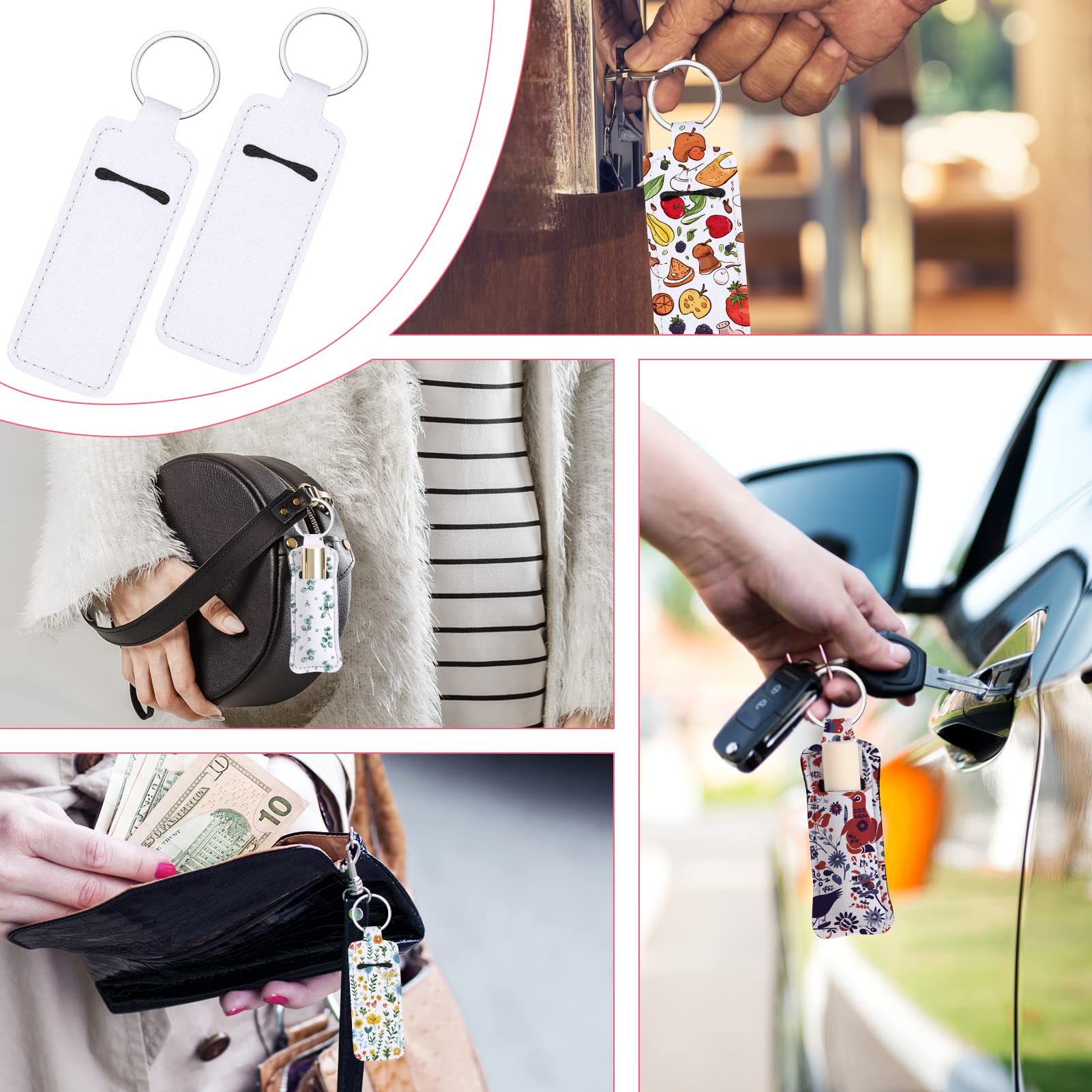 Valyria Sublimation Blanks - 20-Piece White Rectangle Chapstick & Lipstick Holder Keychains - Bulk Keychain Accessories for Cosmetics - Perfect for Gifts, Promotions & Personal Use