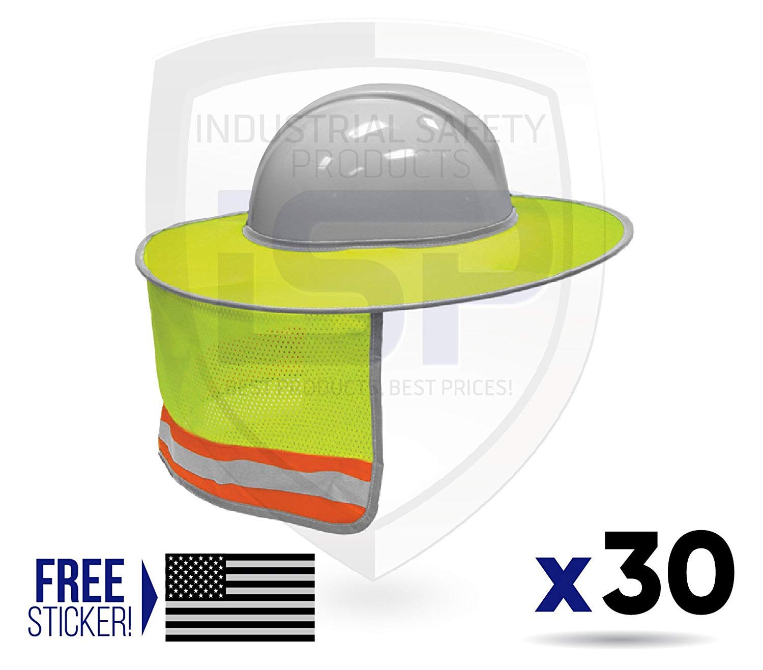ML Kishigo 2873-6 Full Brim Hard Hat Sun Shield - Lime Green (30 Pack) | Free American Flag Sticker Included | Construction, Outdoor Work & Safety Gear