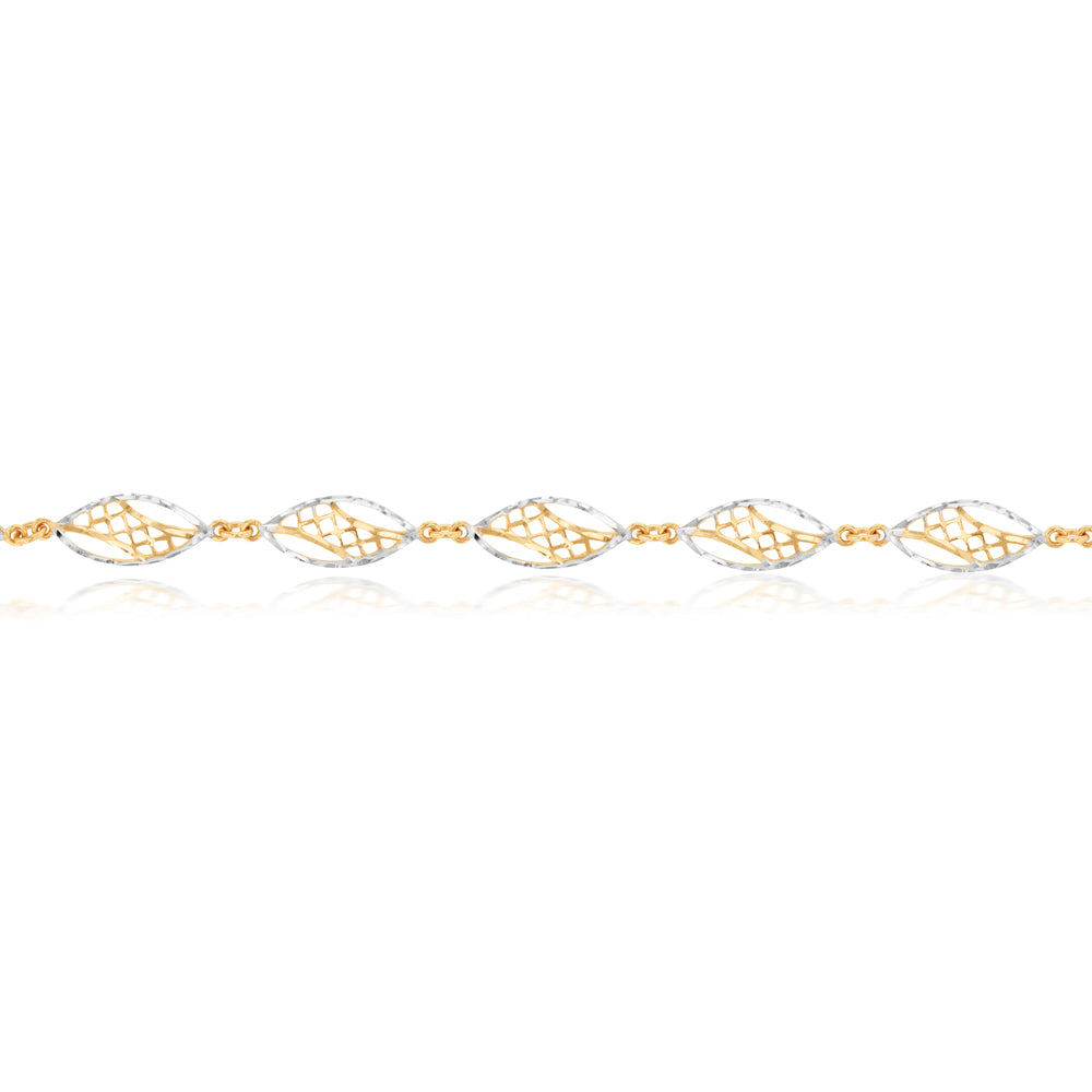 9ct Yellow and White Gold Fancy 17.5cm Bracelet for Women - Elegant Stackable Jewelry Gift for Birthday, Anniversary & Special Occasions