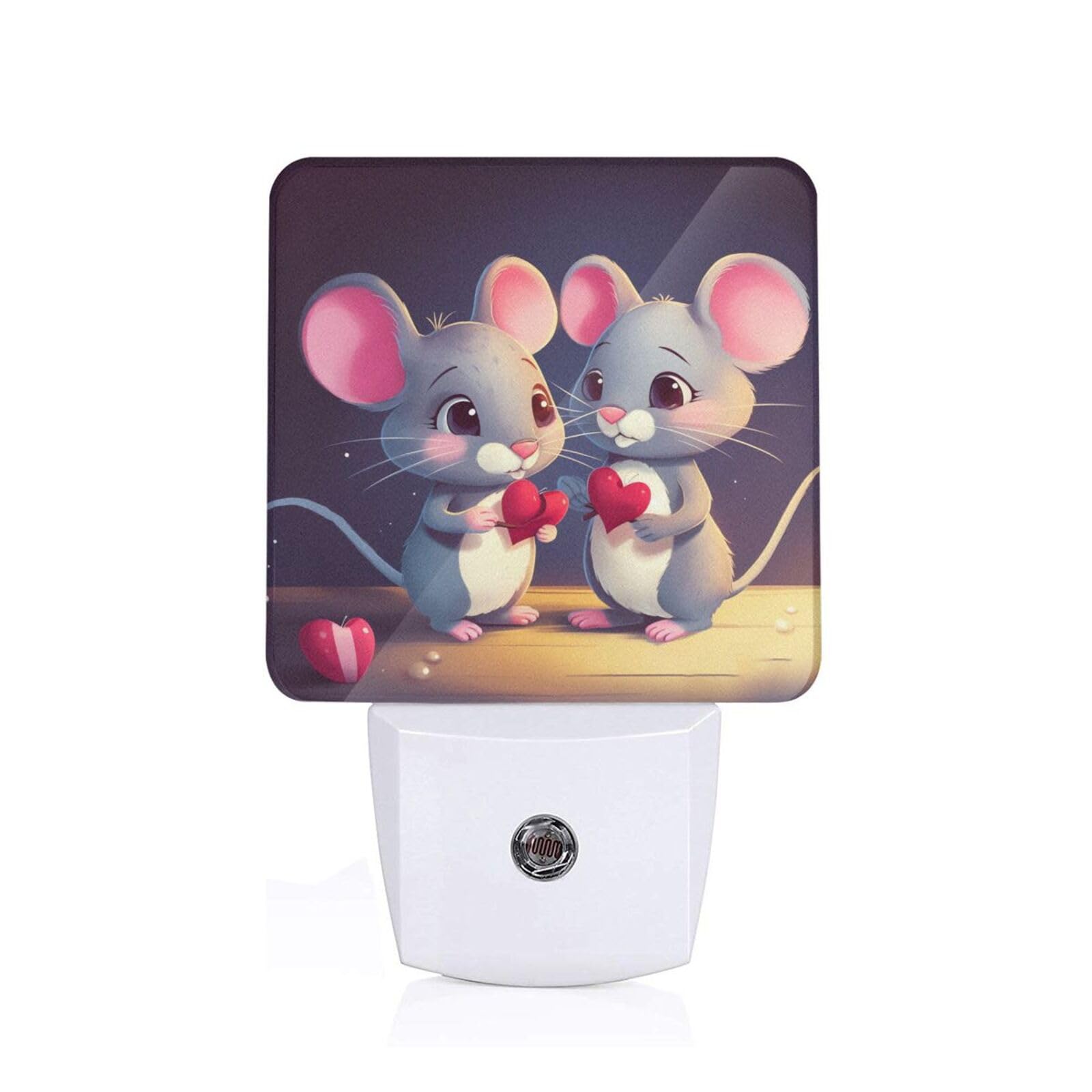 Smart Sensor LED Night Light Plug into Wall - Auto Dusk to Dawn, Perfect for Hallway, Bathroom, Bedroom | Romantic Mouse in Love Design for Kids & Adults | Energy Efficient Plug-in Night Lamp for Safe Navigation
