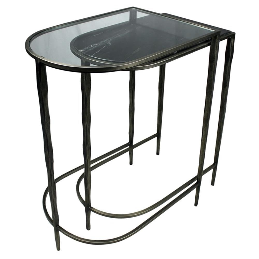 Harrison Gold Cast Iron Nesting Console Tables with Glass & Marble Tops - Elegant Entryway, Living Room, or Hallway Decor for Modern Homes
