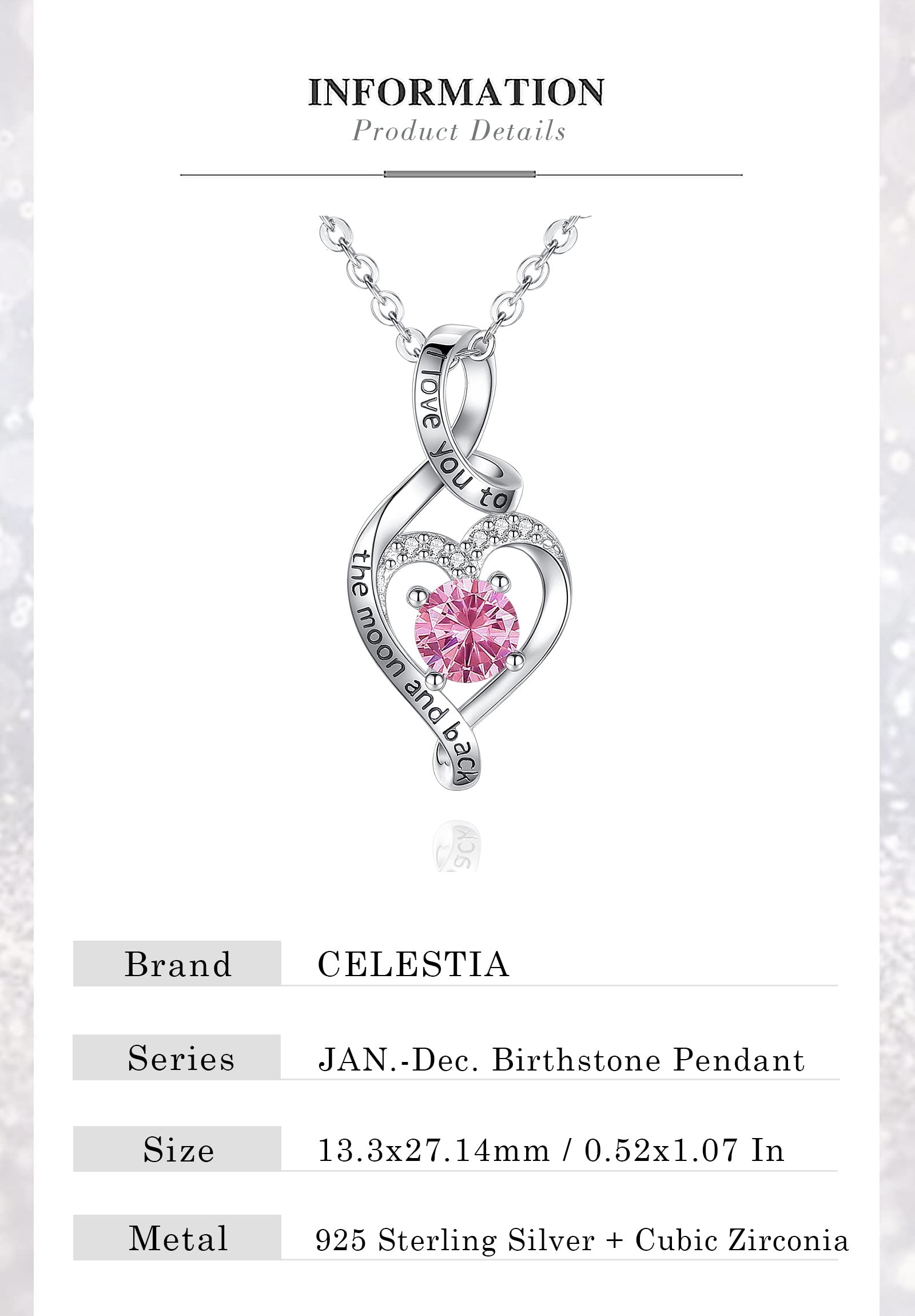 CELESTIA 925 Sterling Silver Birthstone Necklace for Women - 18 Inch Adjustable Chain - Perfect Gift for Birthday, Anniversary & Mother's Day | Elegant Jewelry for Everyday Wear & Special Occasions