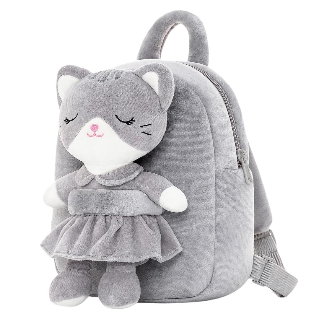 **Adorable Gray Cat Stuffed Animal Backpack for Toddlers & Kids - 9.5