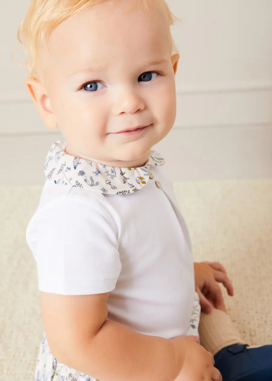 Ellis Short Sleeve Baby Bodysuit with Printed Collar - Soft Liberty Fabric for Newborn to 2 Years (1-24 Months) - Perfect for Playdates, Family Photos & Everyday Comfort
