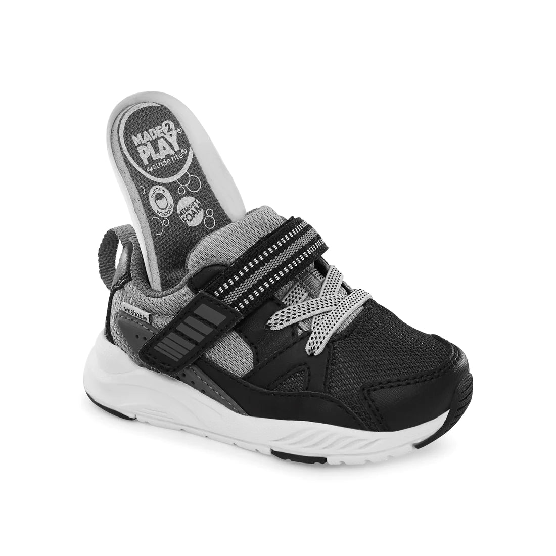 Stride Rite Black M2P Journey 2 Adaptable Kids Sneakers - Comfortable & Durable Toddler Shoes for Everyday Play & School Activities