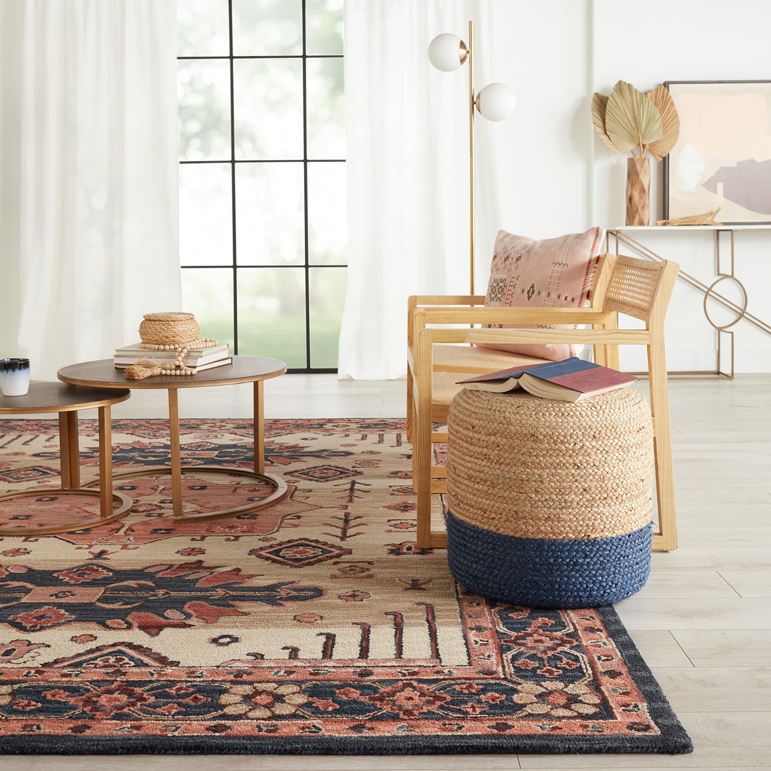 Jaipur Living Washable 5x8 Area Rug - Boho Chic Pink & Dark Blue Modern Rug | Perfect for Living Room, Bedroom & Dorm Decor