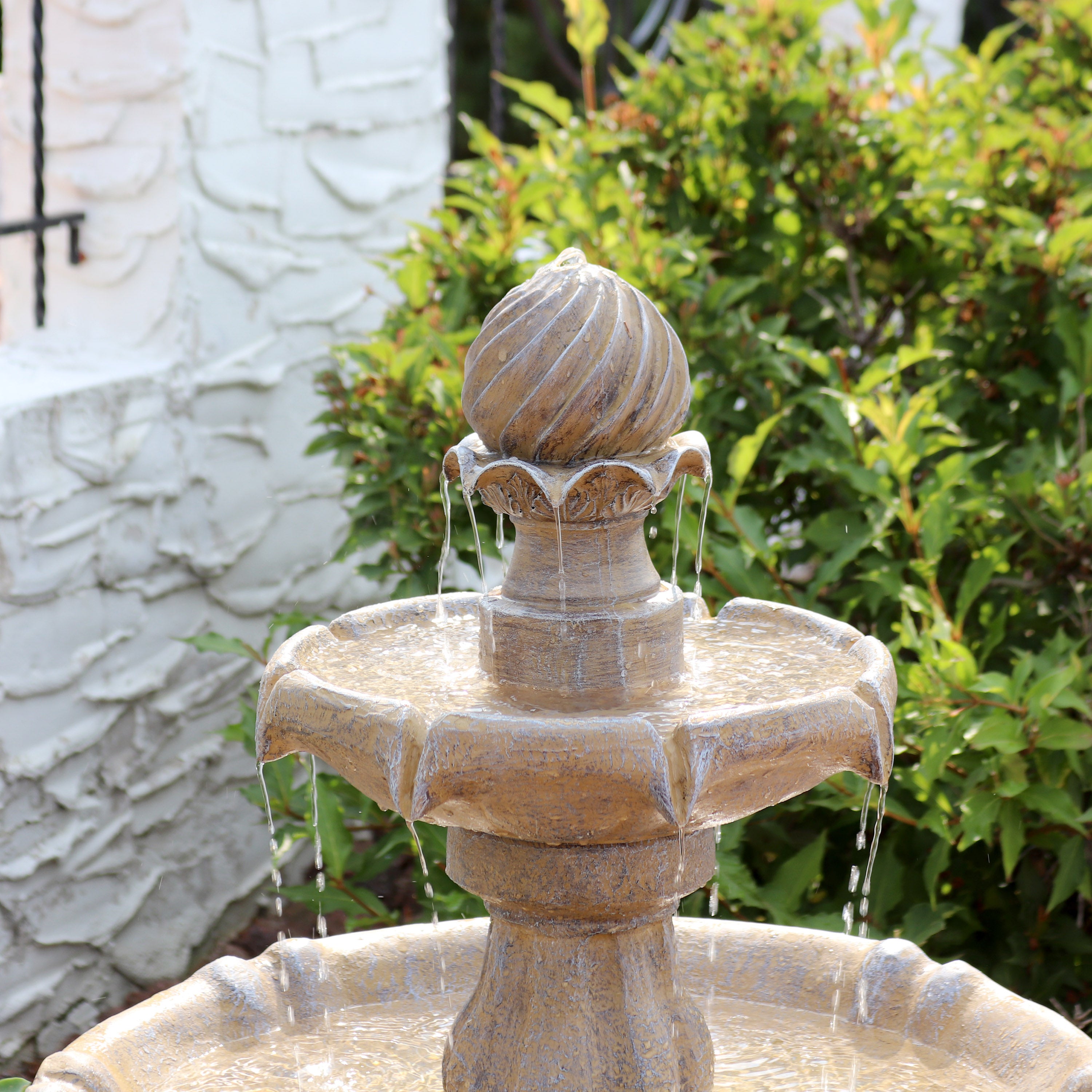 Sunnydaze 2-Tier Solar Powered Outdoor Water Fountain with Battery Backup - Perfect for Garden, Patio, and Backyard Decor
