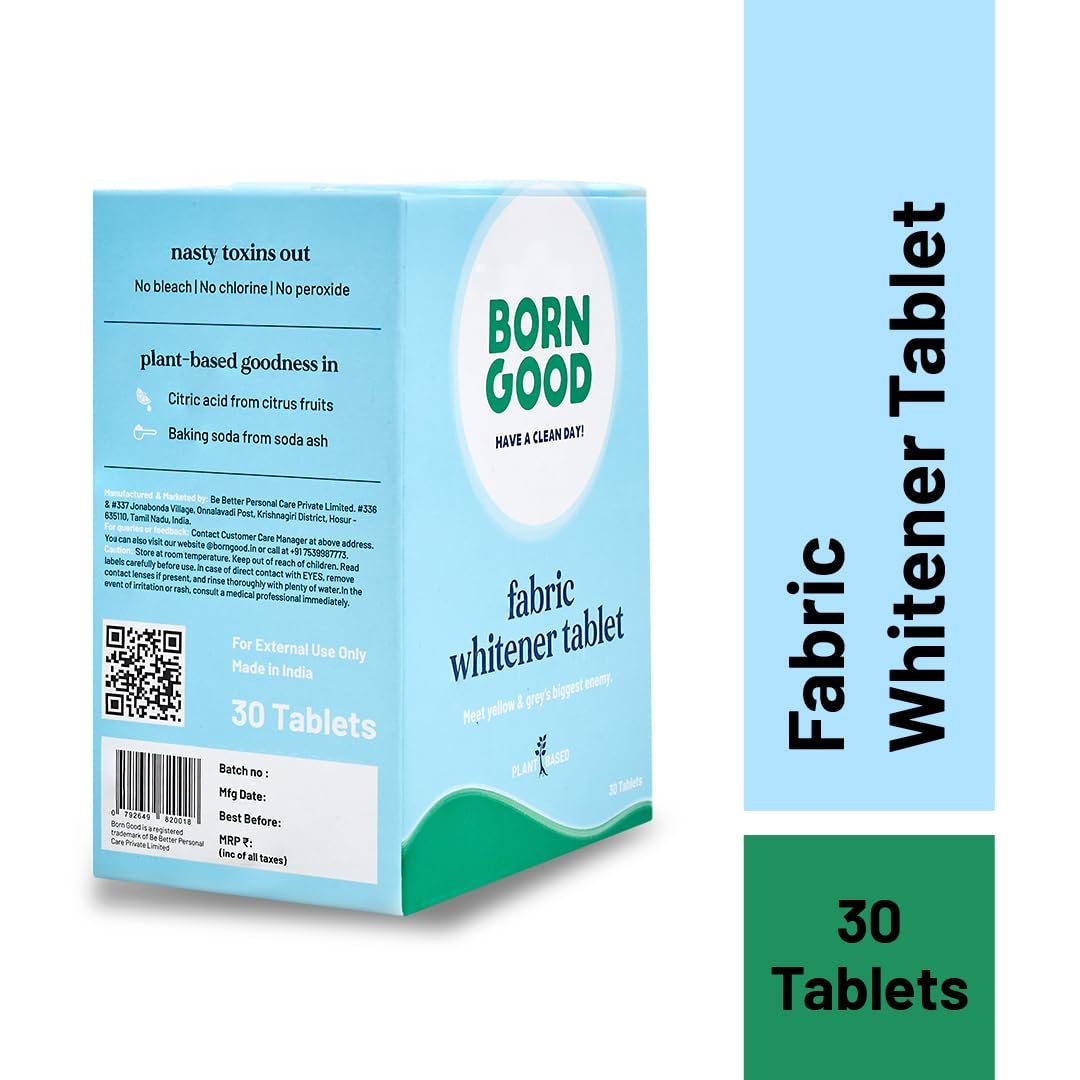 Born Good Fabric Whitening Tablets - Plant-Based, Non-Toxic & Baby Safe | No Measuring, No Spillage | 30 Count for Machine Wash | Brighten Clothes, Diapers & Delicates | Eco-Friendly Laundry Solution for Families