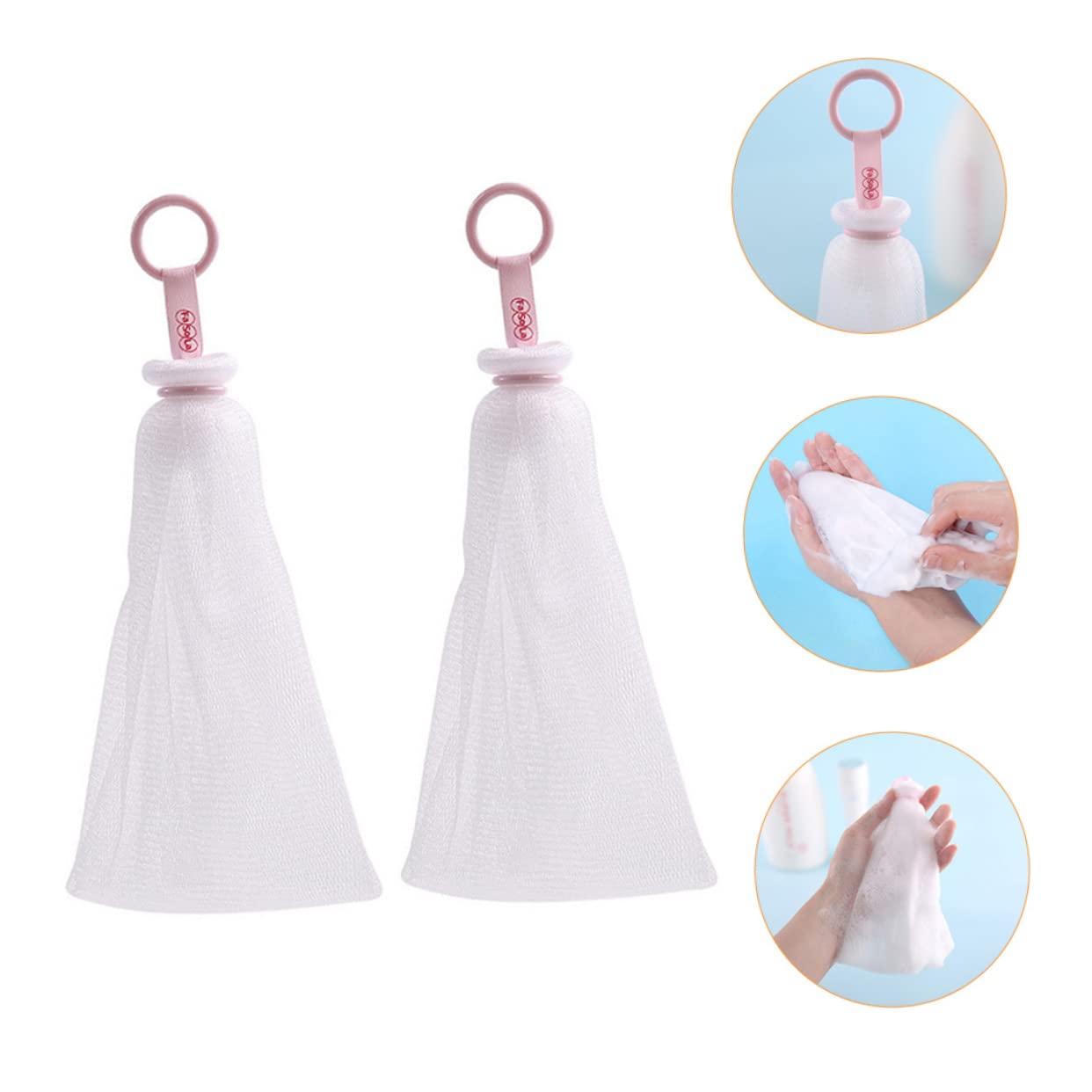 2-Pack White PP Soap Net Scrubber Pouch - Travel Soap Holder, Face Cleansing Foaming Net, Wash Wand for Shower & Bathroom Use