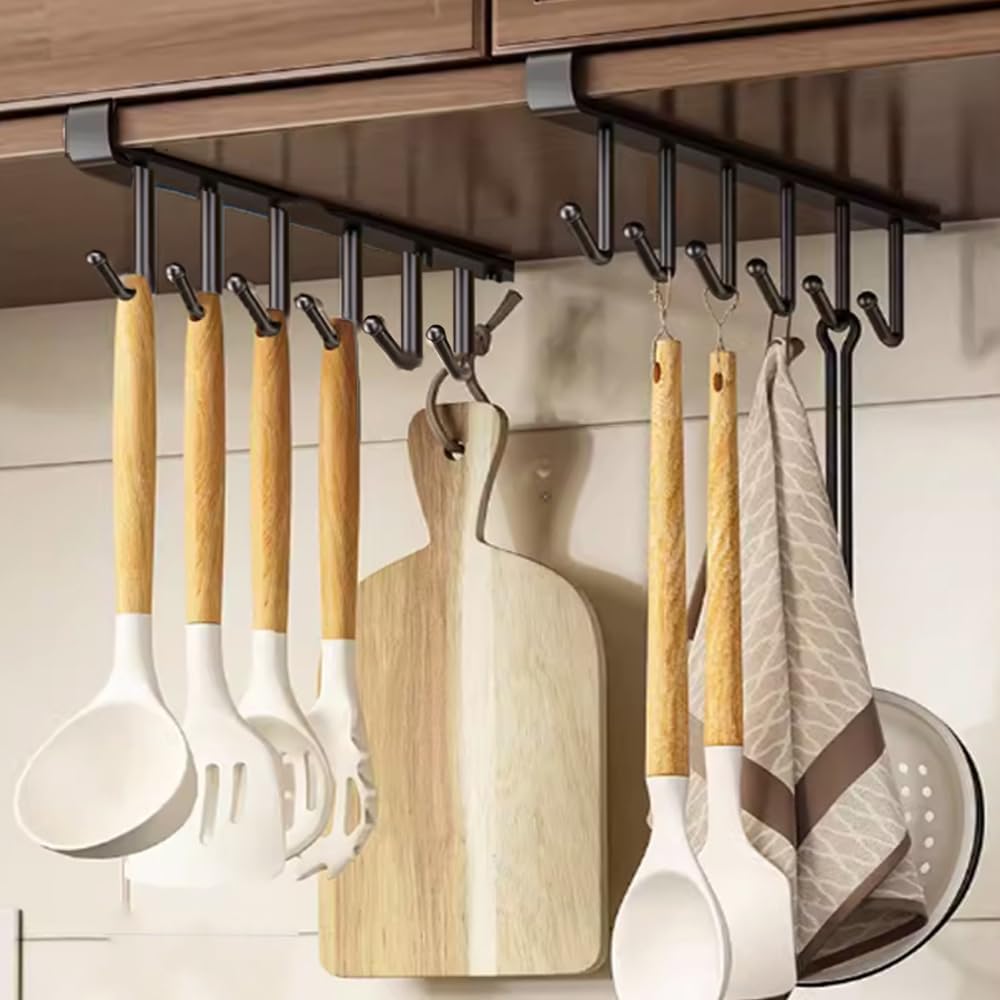 MVM Enterprise Under Shelf Organizer - Heavy Duty Cabinet Hook Hanger for Mugs, Cups, Pots & Pans - Space Saving Kitchen Storage Solution - Perfect for Small Kitchens, RVs & Dorm Rooms
