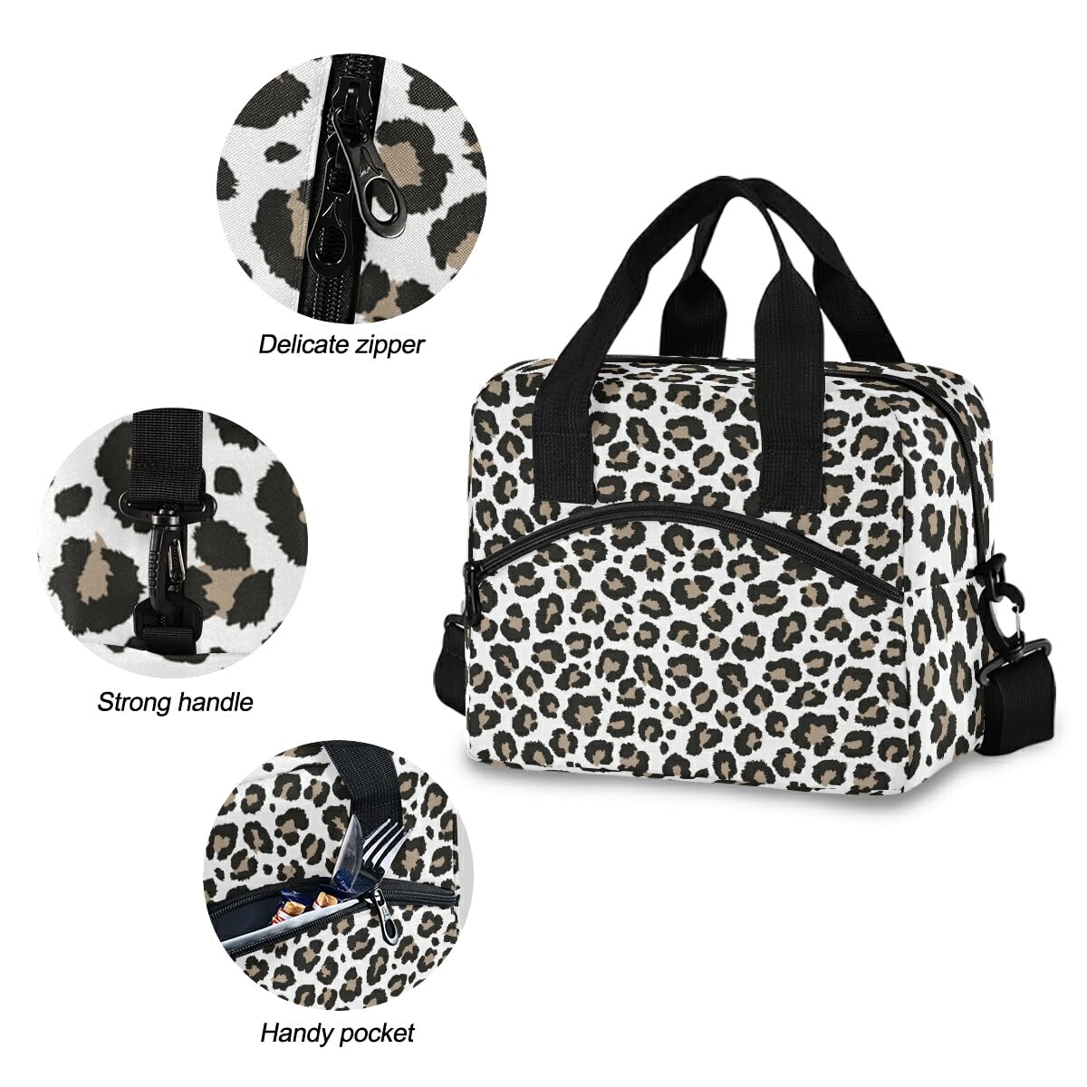 Leopard Cheetah Print Insulated Lunch Bag for Women & Men - Detachable Shoulder Strap Tote for Office, School, Picnic & Hiking | Stylish Animal Skin Design for Work, Travel & Outdoor Activities