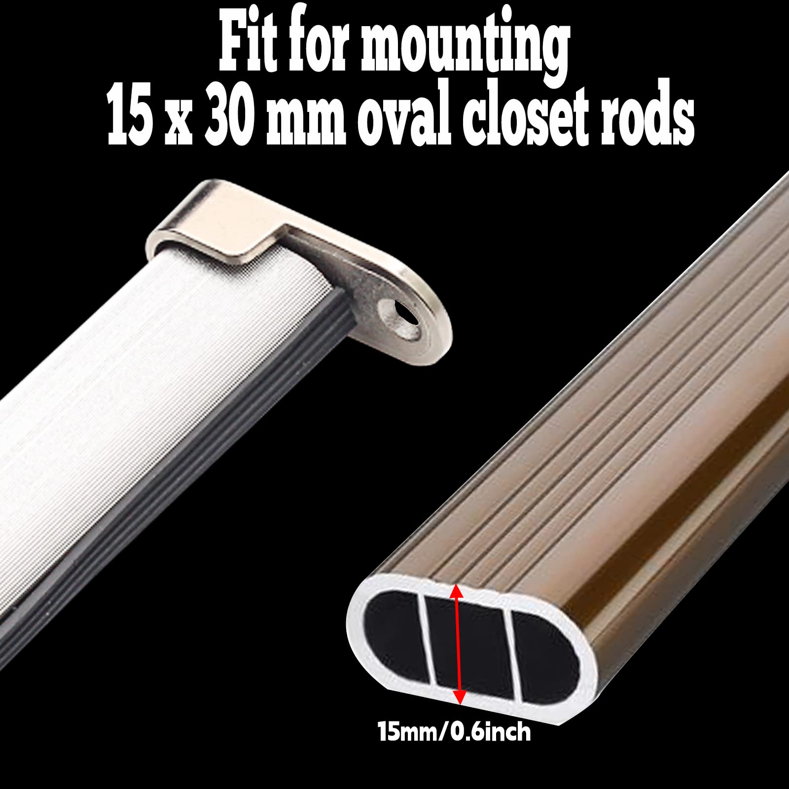 2 Pack Oval Closet Rod End Supports - Heavy Duty Zinc Alloy Wardrobe Brackets for 15x30mm Oval Rods with 3 Mounting Holes | Closet Organization, Clothes Rack Support for Bedroom & Walk-in Closet Storage Solutions