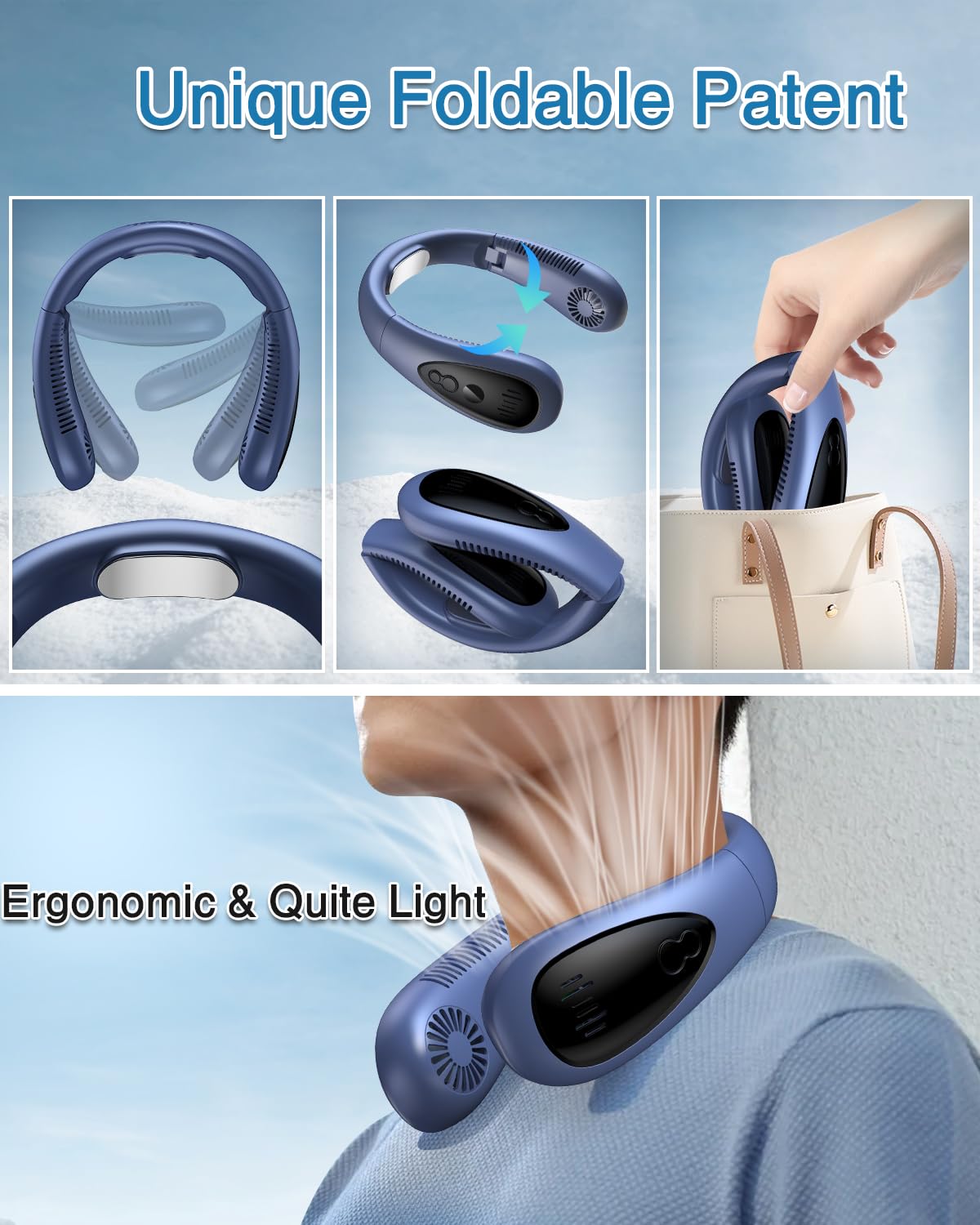 Portable Neck Air Conditioner Fan - 5000mAh Rechargeable Bladeless USB Personal Cooler with Semiconductor Cooling, 3 Speed Settings & LED Display - Perfect for Outdoor Travel, Office, Gym & Indoor Use