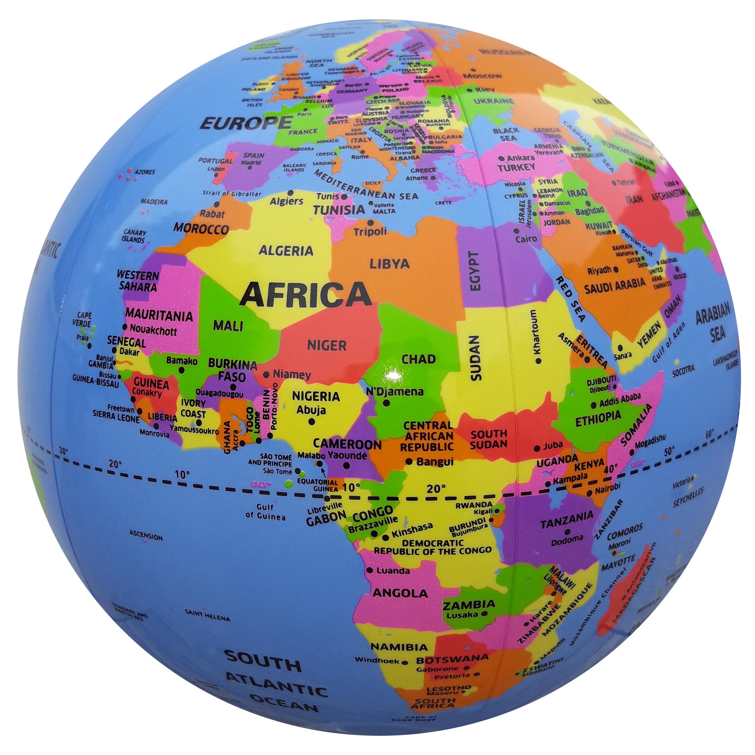 Inflatable Earth Globe for Kids - Educational Geography Toy with Bass & Bass Countries - Perfect for Classroom, Home Learning & Travel Activities