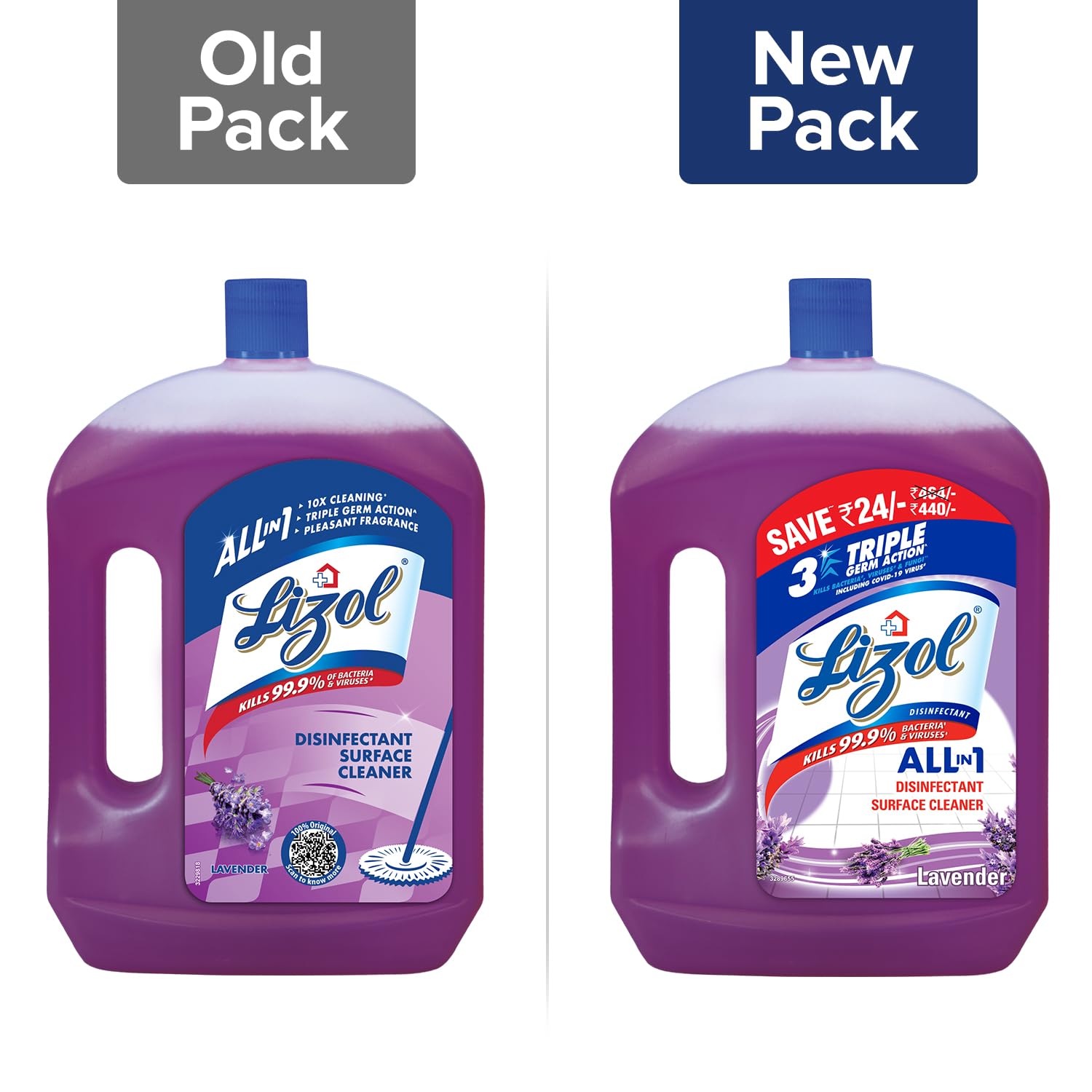 Lizol Disinfectant Surface & Floor Cleaner Liquid, Lavender Scent - 2 Litre (67.6 oz) | Kills 99.9% Germs | All-Purpose Household Cleaning | Ideal for Floors, Tiles & Bathrooms  Lizol Kitchen Cleaner Spray - 450 ml (15.2 oz) | Degreasing Formula | Removes Stubborn Stains & Odors | Perfect for Countertops, Stoves & Appliances