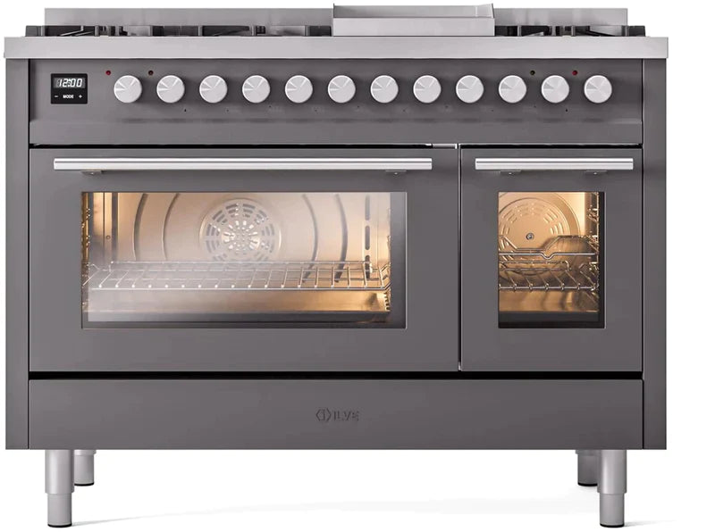 ILVE 48 Inch Professional Plus II Freestanding Dual Fuel Range with 8 Sealed Burners - UP48FWMP - Perfect for Home Chefs & Commercial Kitchens