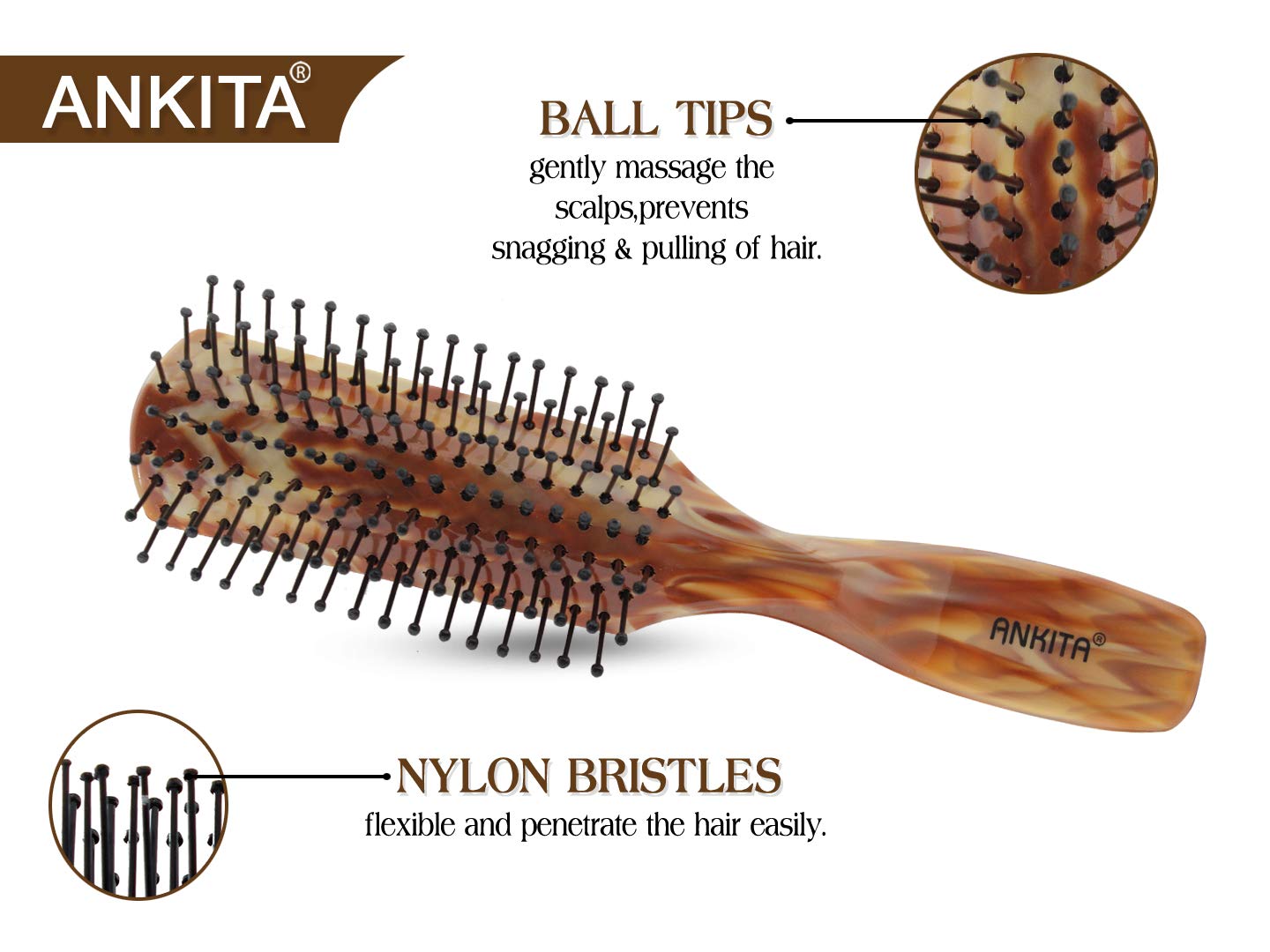ANKITA All-Purpose Hair Brush with Soft Nylon Bristles - Detangling & Styling Brush for Women & Men - Perfect for Wet/Dry Hair, Home & Travel Use