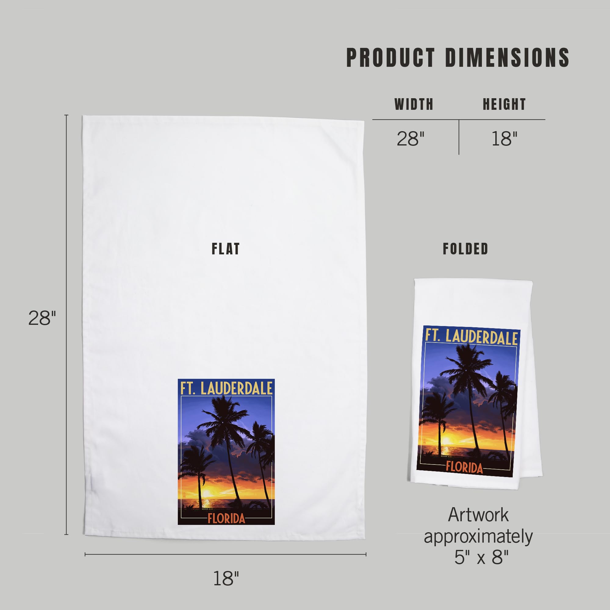 Florida Sunset & Palm Trees 100% Cotton Tea Towel - Decorative Kitchen Hand Towel for Home, Dining & Beach House Decor