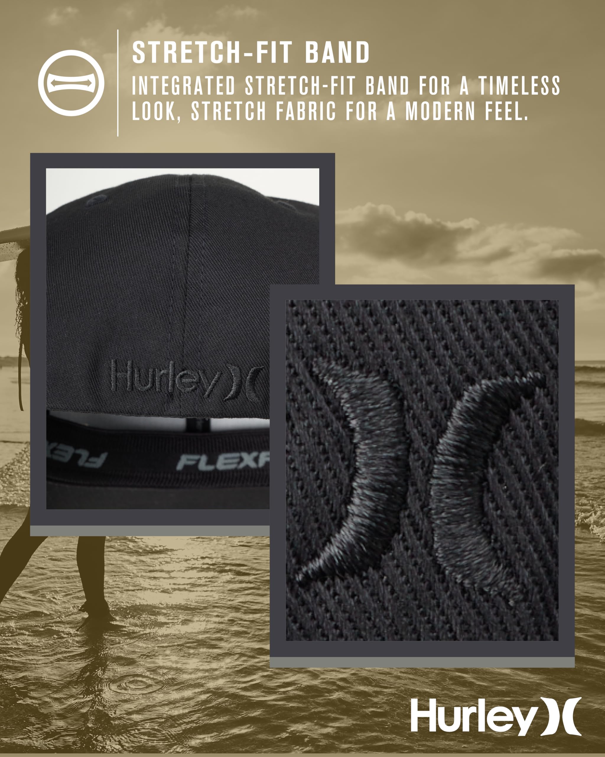Hurley Men's Baseball Cap - Iron Corp Fitted Hat for Men | Adjustable & Stylish Baseball Hat for Outdoor Sports, Casual Wear & Sun Protection