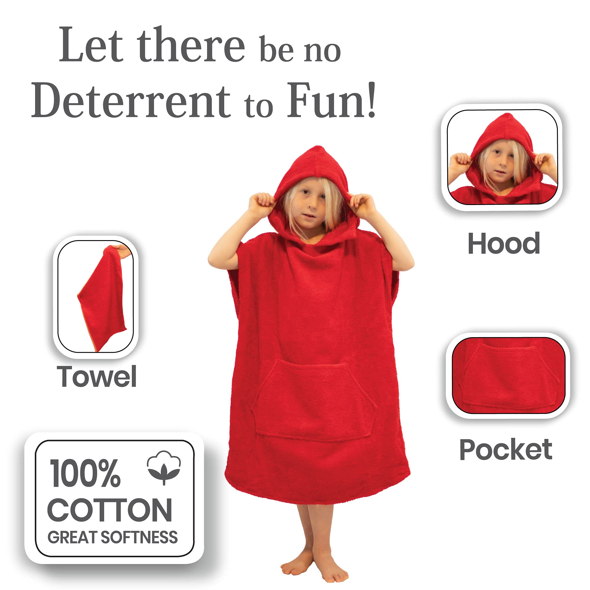 ALLEN & MATE Kids Swim Changing Robe - Quick Dry 100% Terry Cotton Hooded Beach Poncho with Pocket for Boys & Girls | Perfect for Pool, Beach & After-Swim Change