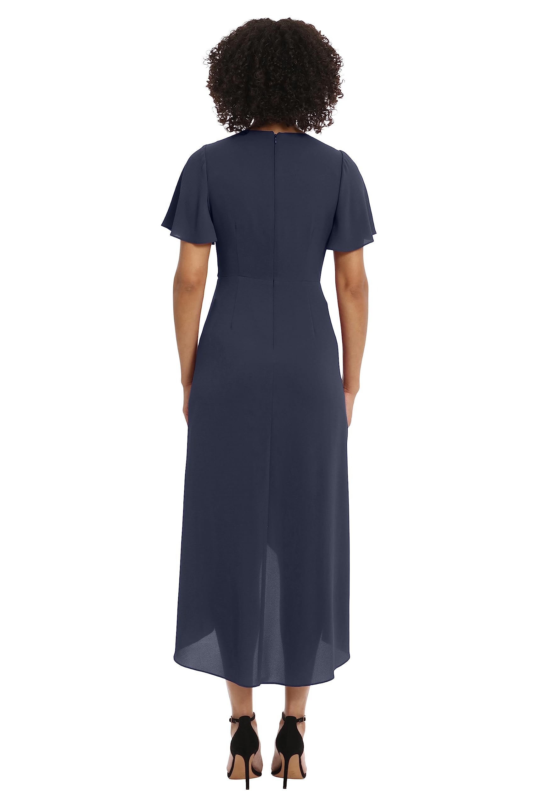 Maggy London Women's Faux Wrap High-Low Pleated Dress for Wedding Guest, Cocktail Party & Special Occasions | Elegant Evening Wear & Date Night Outfit